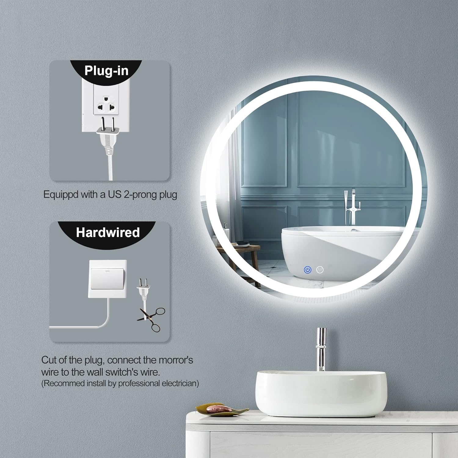 LED Round Frontlite Wall Mirror