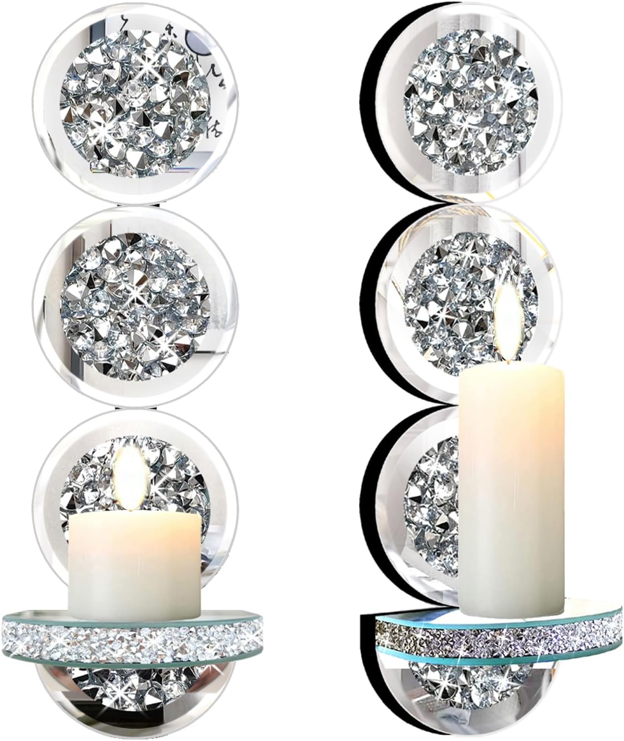 Crystal Round Diamond Wall Candle Holder Set of 2