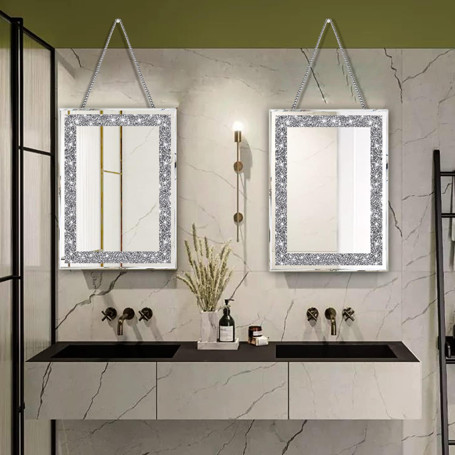 2 Piece Wall Mirrors, Crush Diamond Wall Décor 15x11 inch