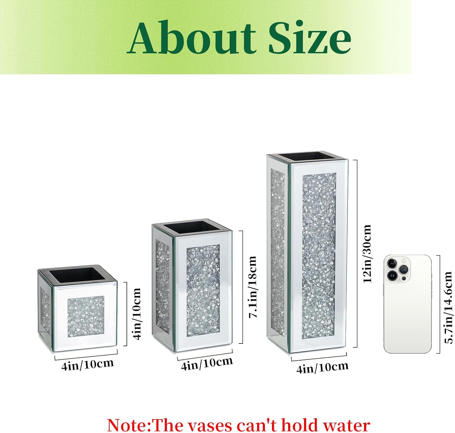 Silver Rectangle Glass Vases for Decor Set of 3