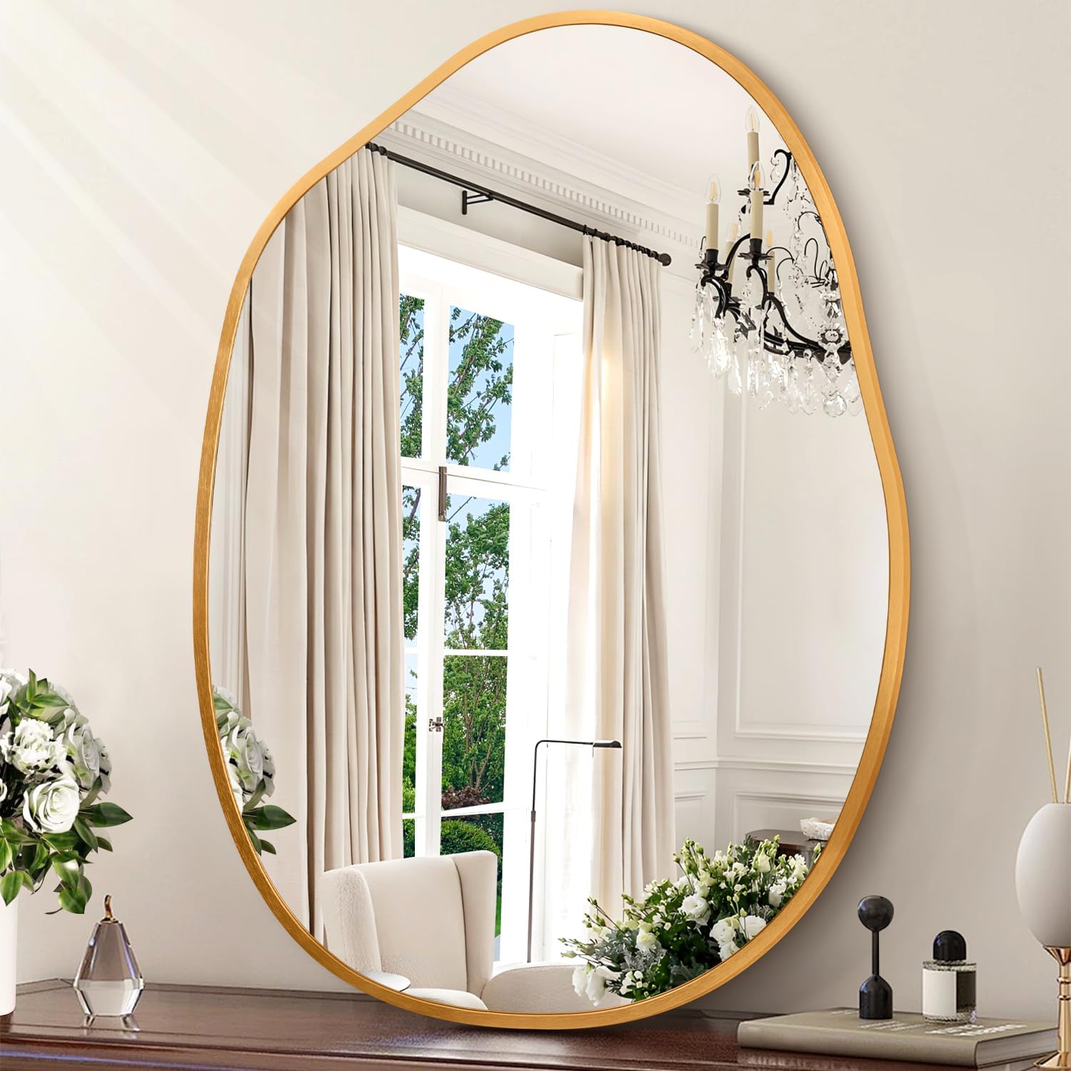 Irregular Metal Framed Wall Rectangular Mirror