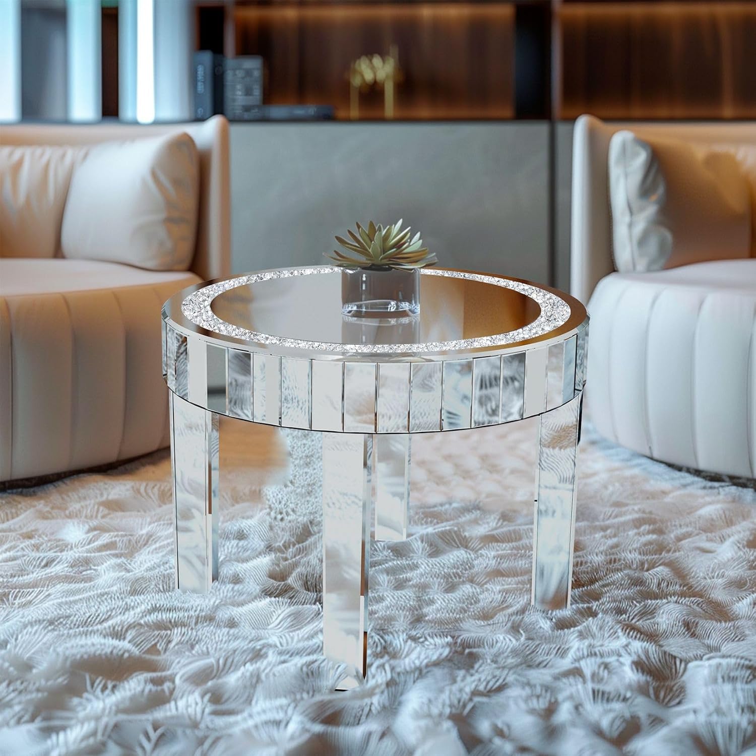 Round Mirrored Diamond Crush Coffee Table