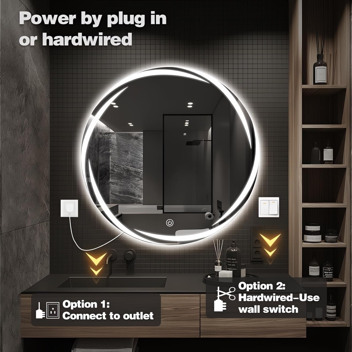LED Round Anti-Fog Frontlite Mirror Wave