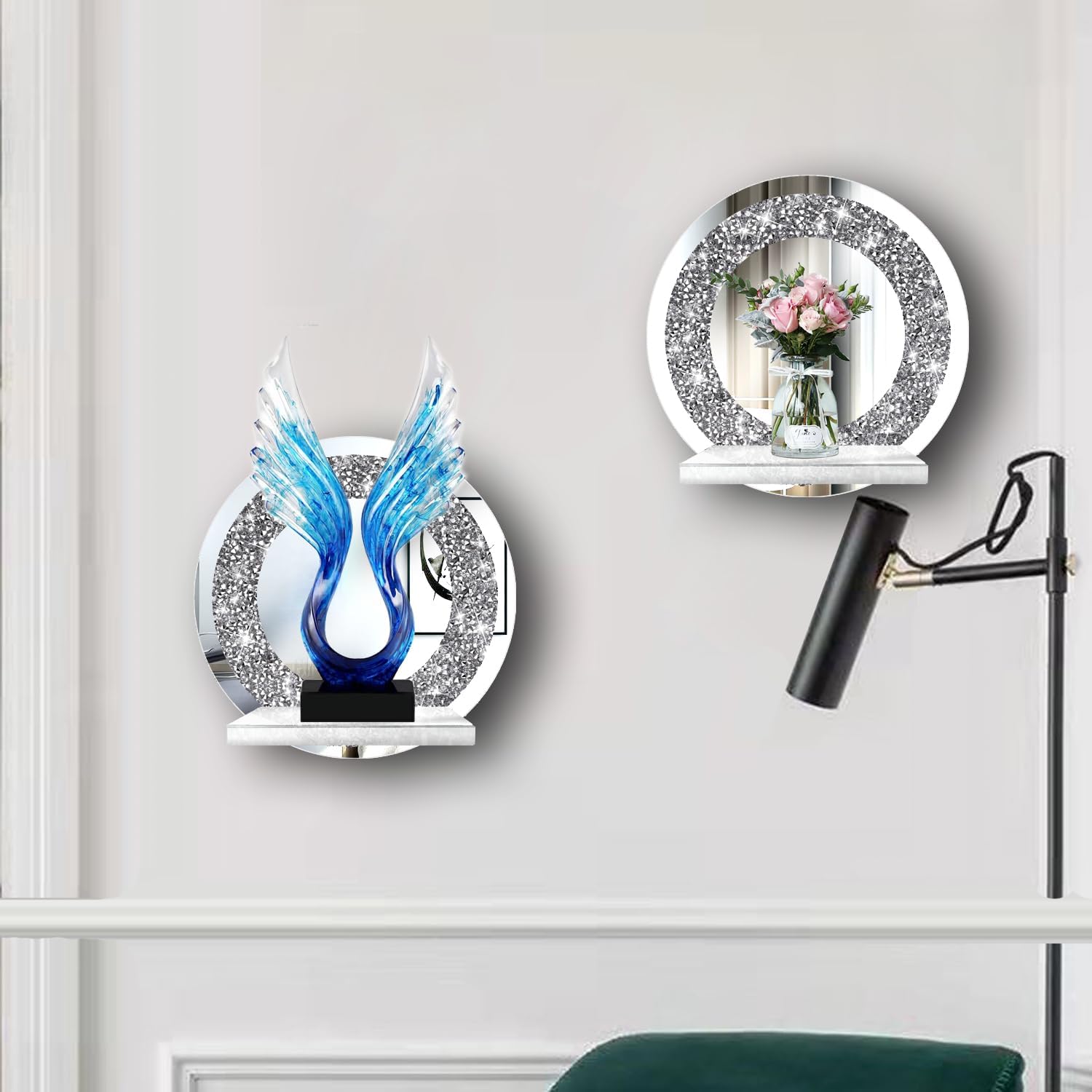 Crystal Round Diamond Wall Candle Holder Set of 2