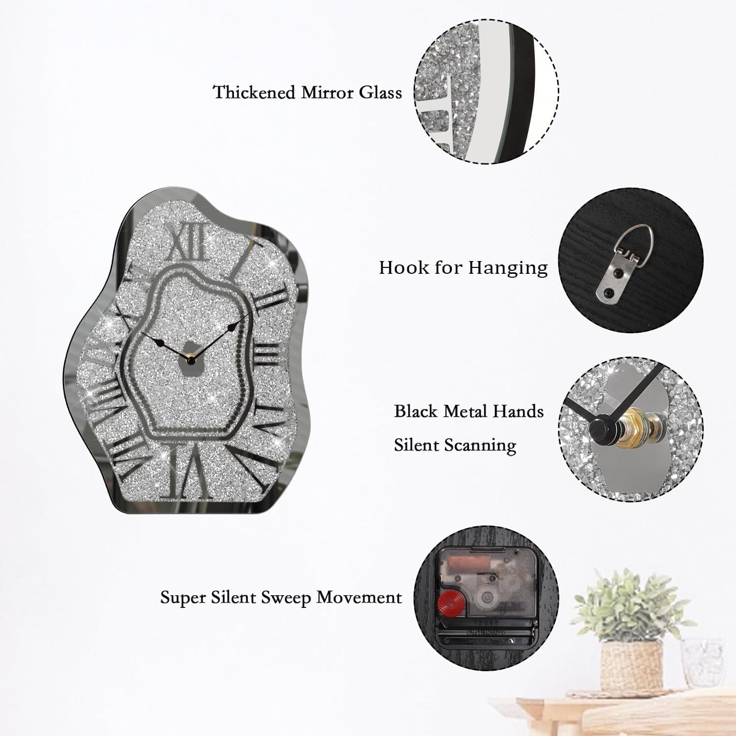 Crushed Diamond Mirrored Wall Clock
