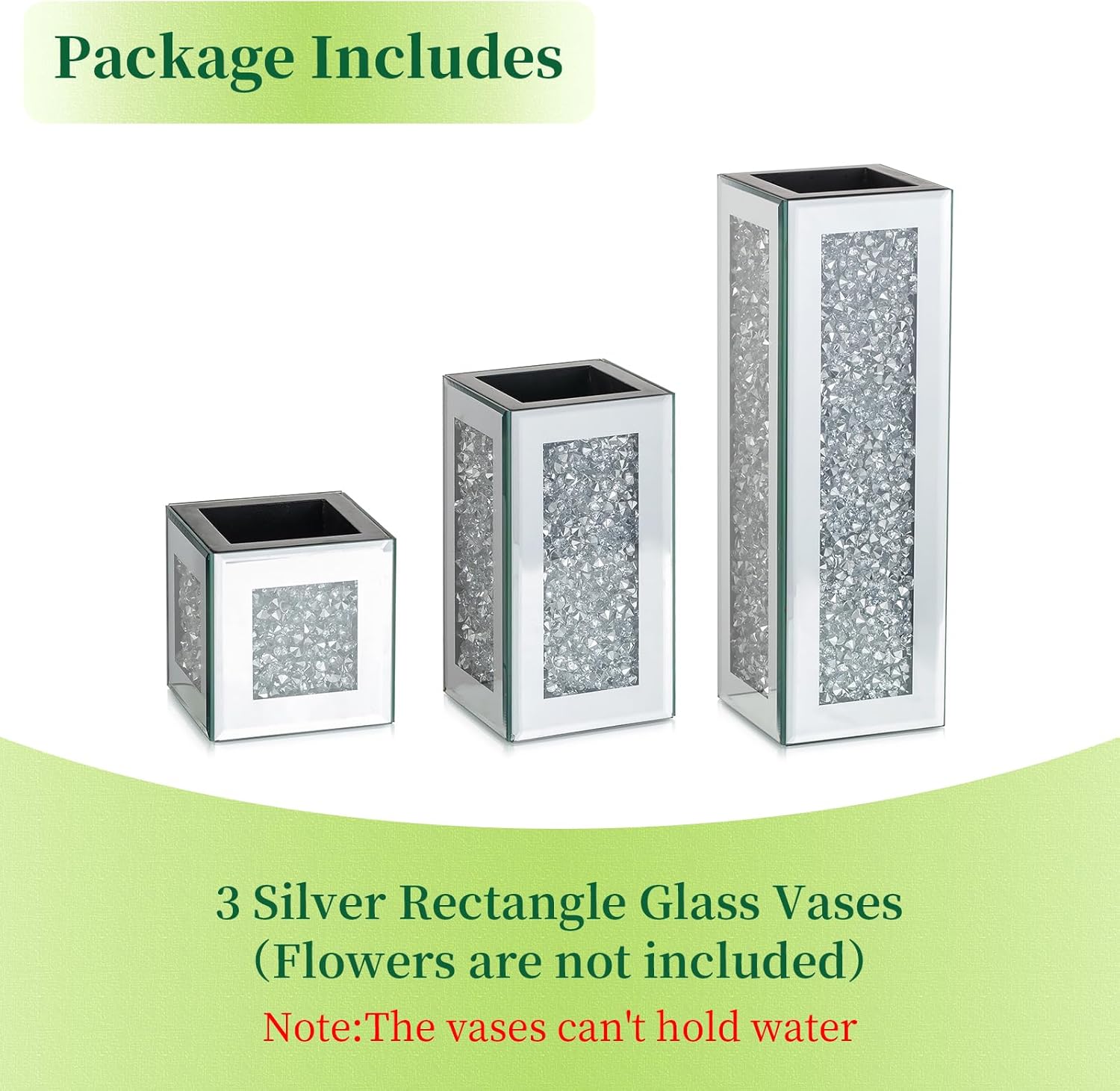 Silver Rectangle Glass Vases for Decor Set of 3