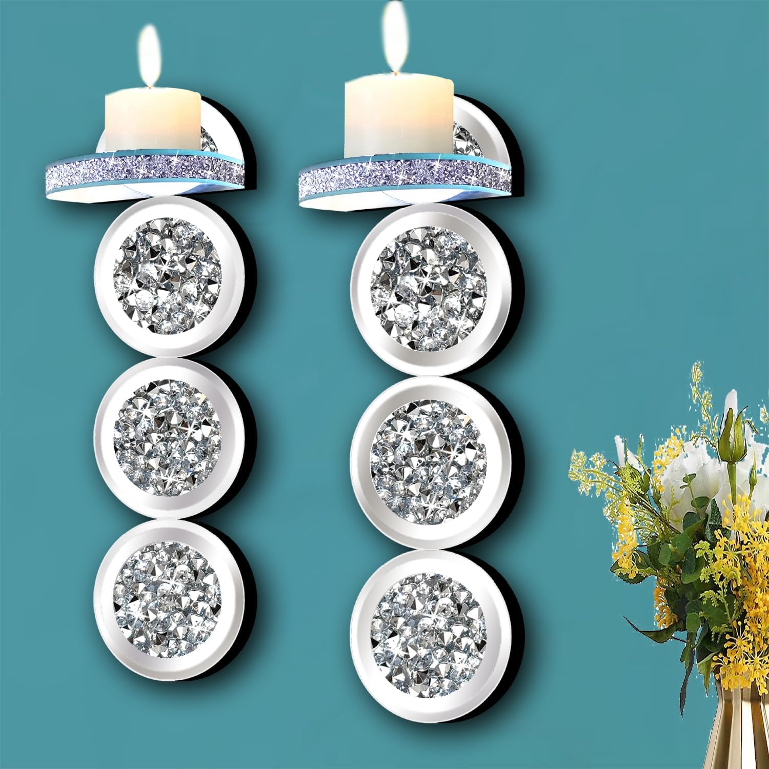Crystal Round Diamond Wall Candle Holder Set of 2
