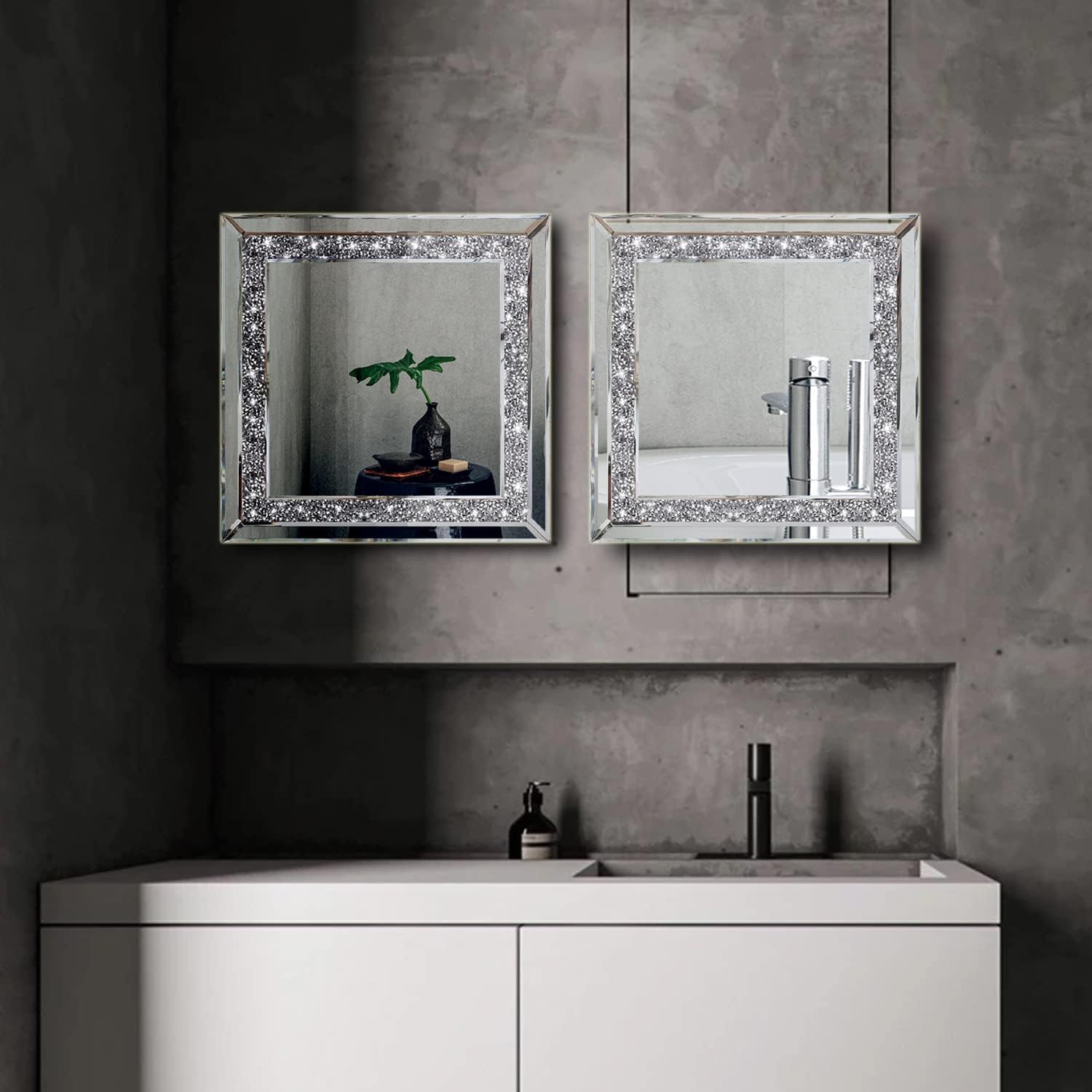 Crush Diamond Wall Décor Mirror 12x12 inch (Pack of 2)