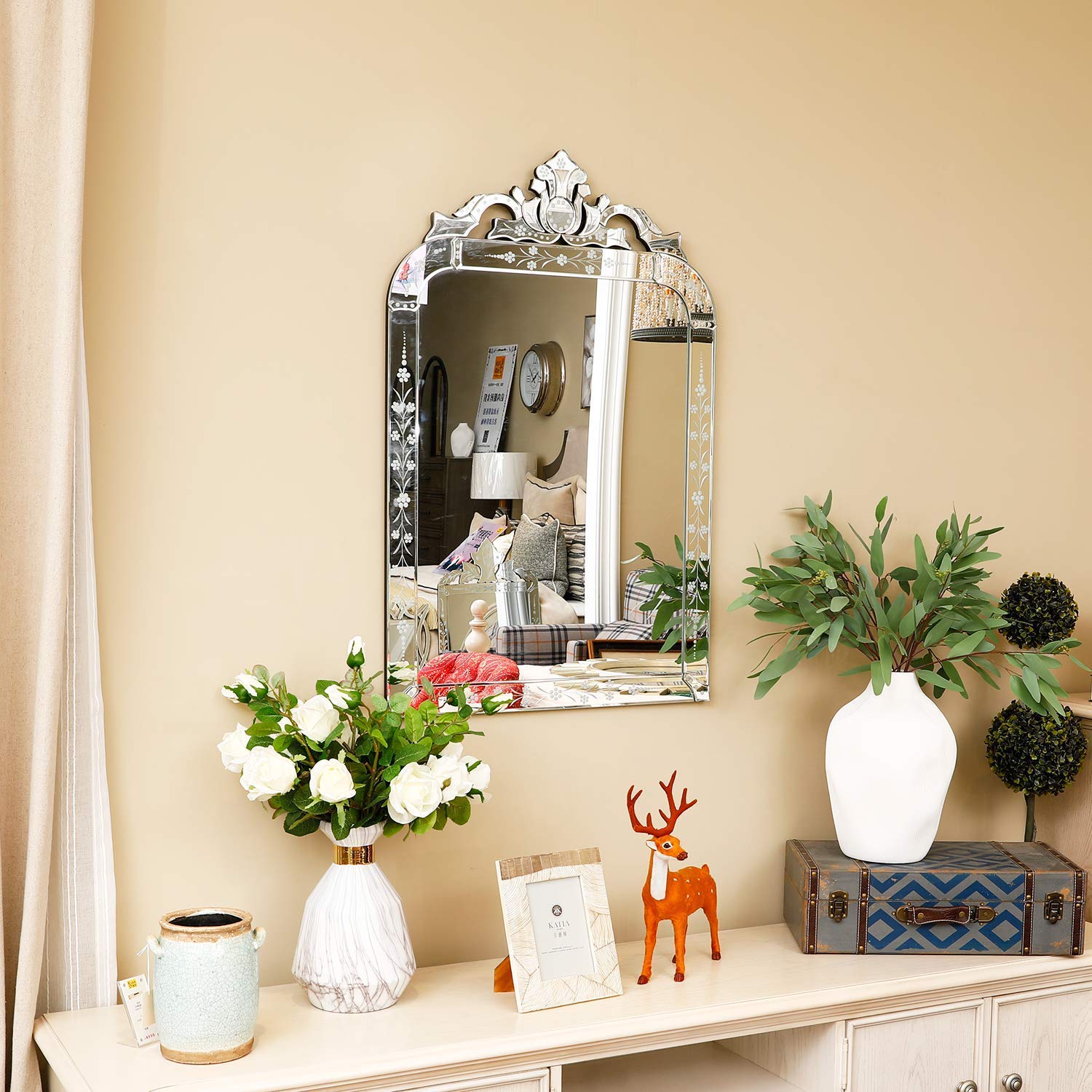 Wood Frame Mirror 39.5”x25 Wall Venetian