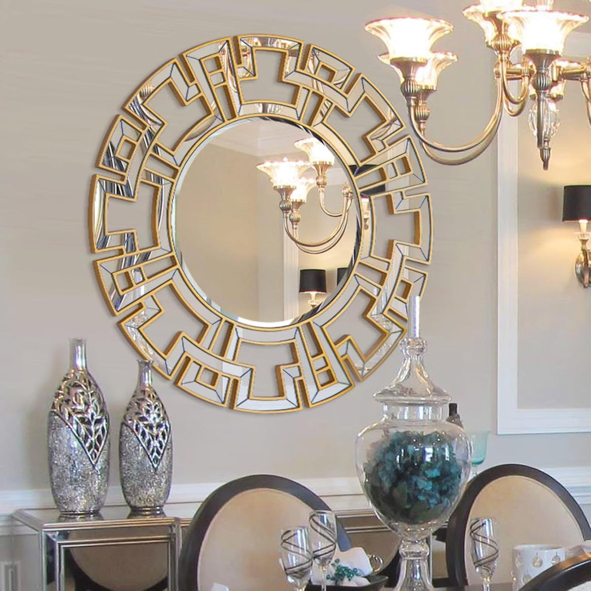 Round Wood Frame Wall Mirror