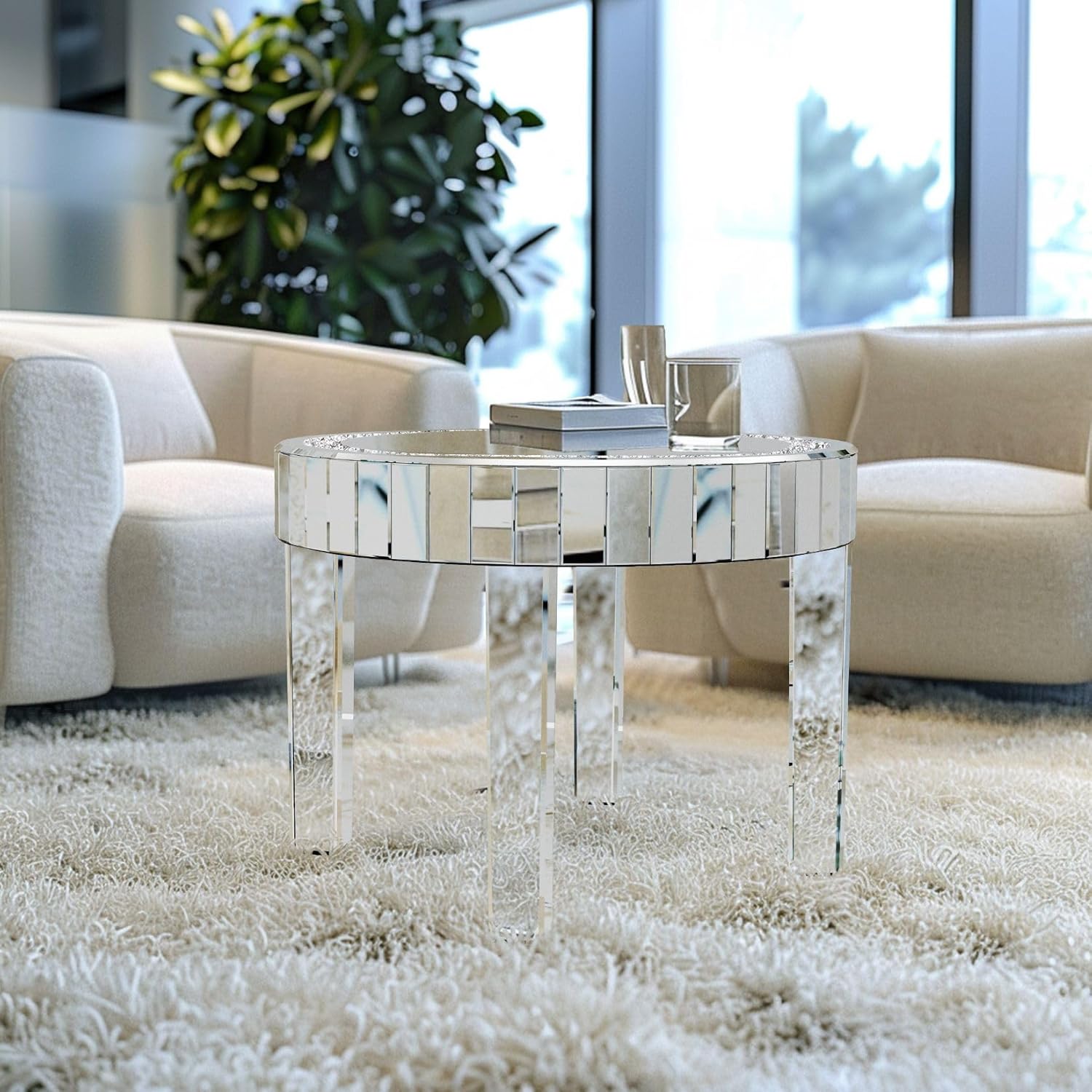 Round Mirrored Diamond Crush Coffee Table