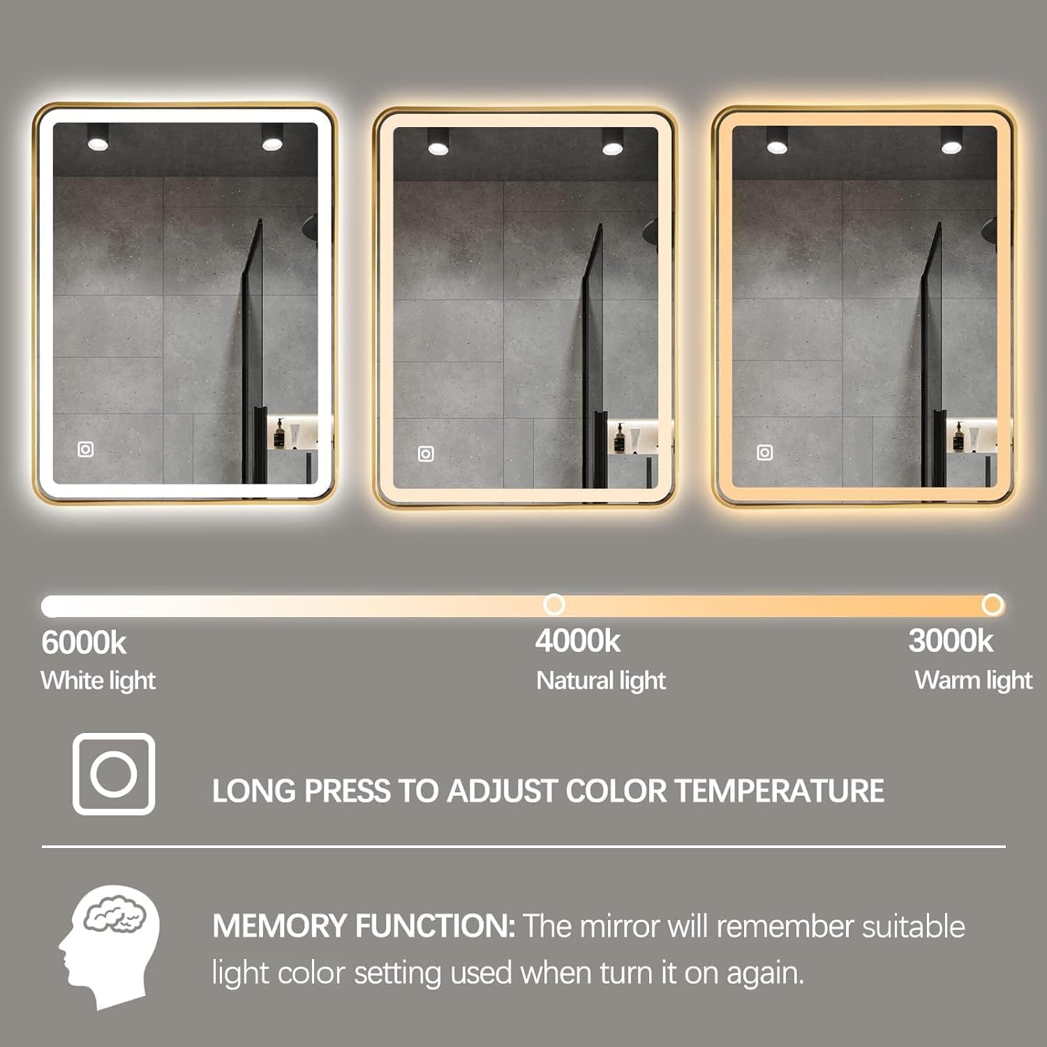 LED Gold Framed Wall Rectangular Mirror