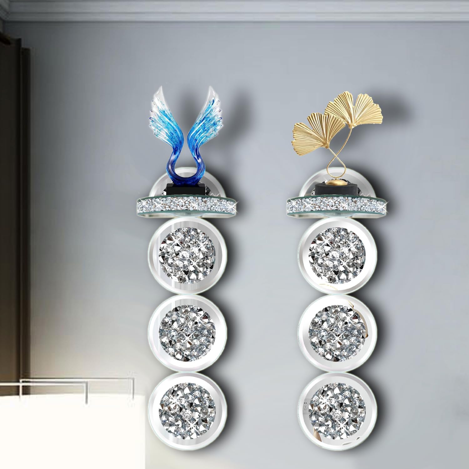 Crystal Round Diamond Wall Candle Holder Set of 2