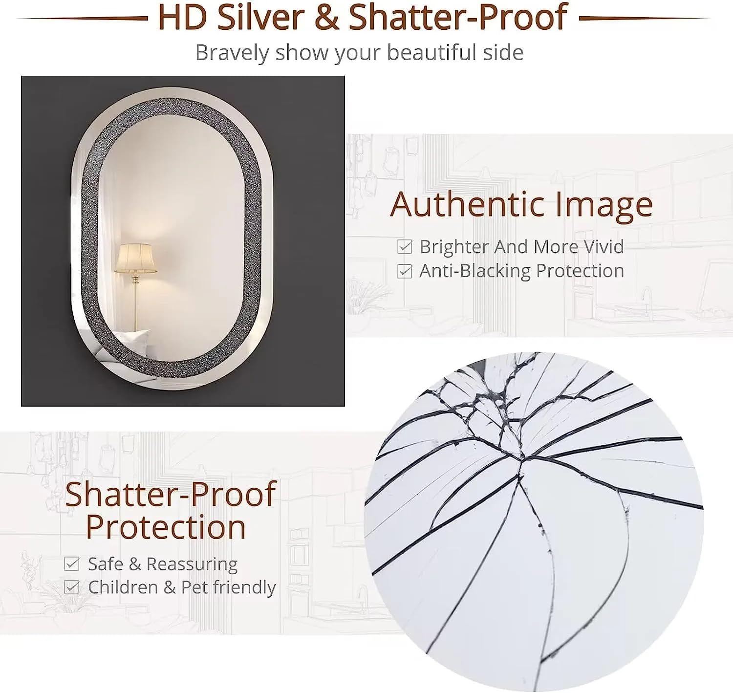 Oval Capsule Diamond Crush Crystal Mirror