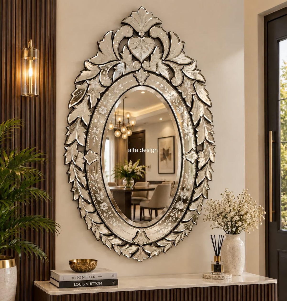 Wall Mirror Venetian-Inspired Oval-Shaped