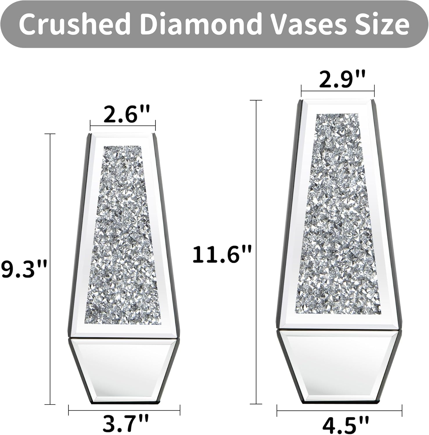 Flower Vase Crushed Diamond Mirrored For Table Planter Set of 2