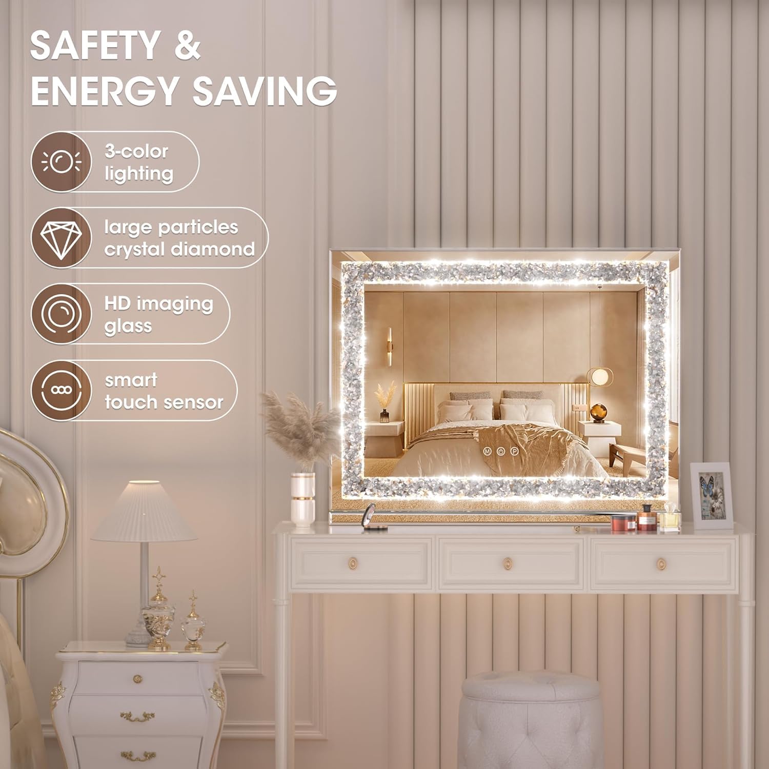 Diamond Crush Crystal Rectangular Frontlite Wall Mirror