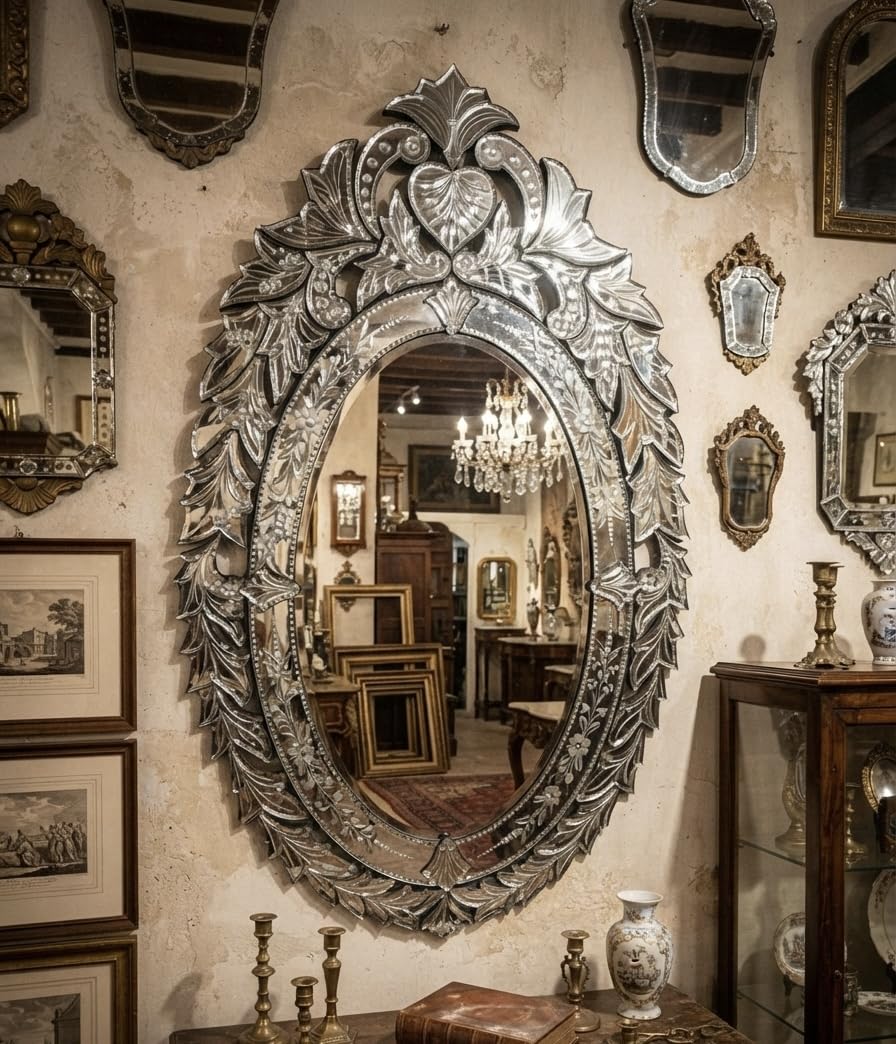 Wall Mirror Venetian-Inspired Oval-Shaped