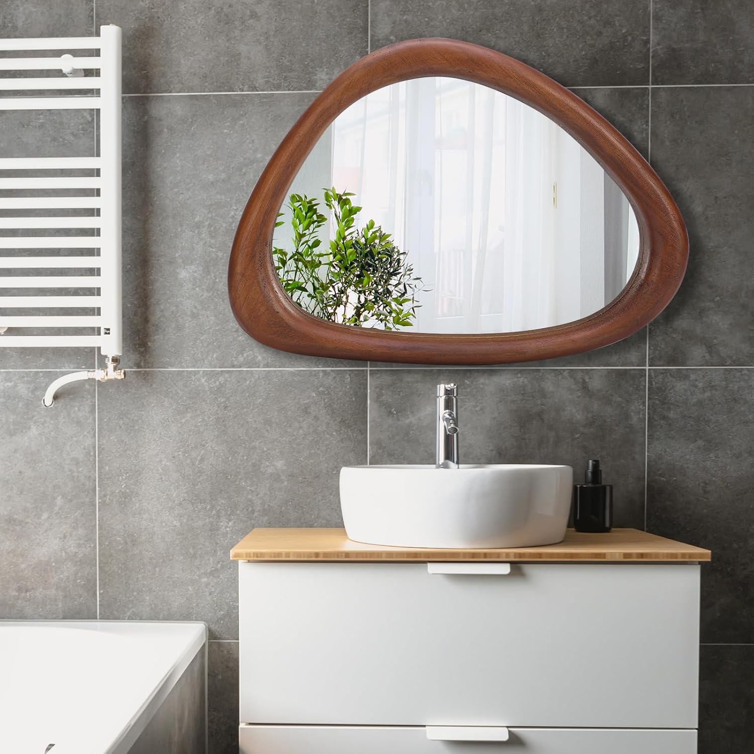 Black Walnut Irregular Wall Mirror, 30 * 20 inch Asymmetrical Wood