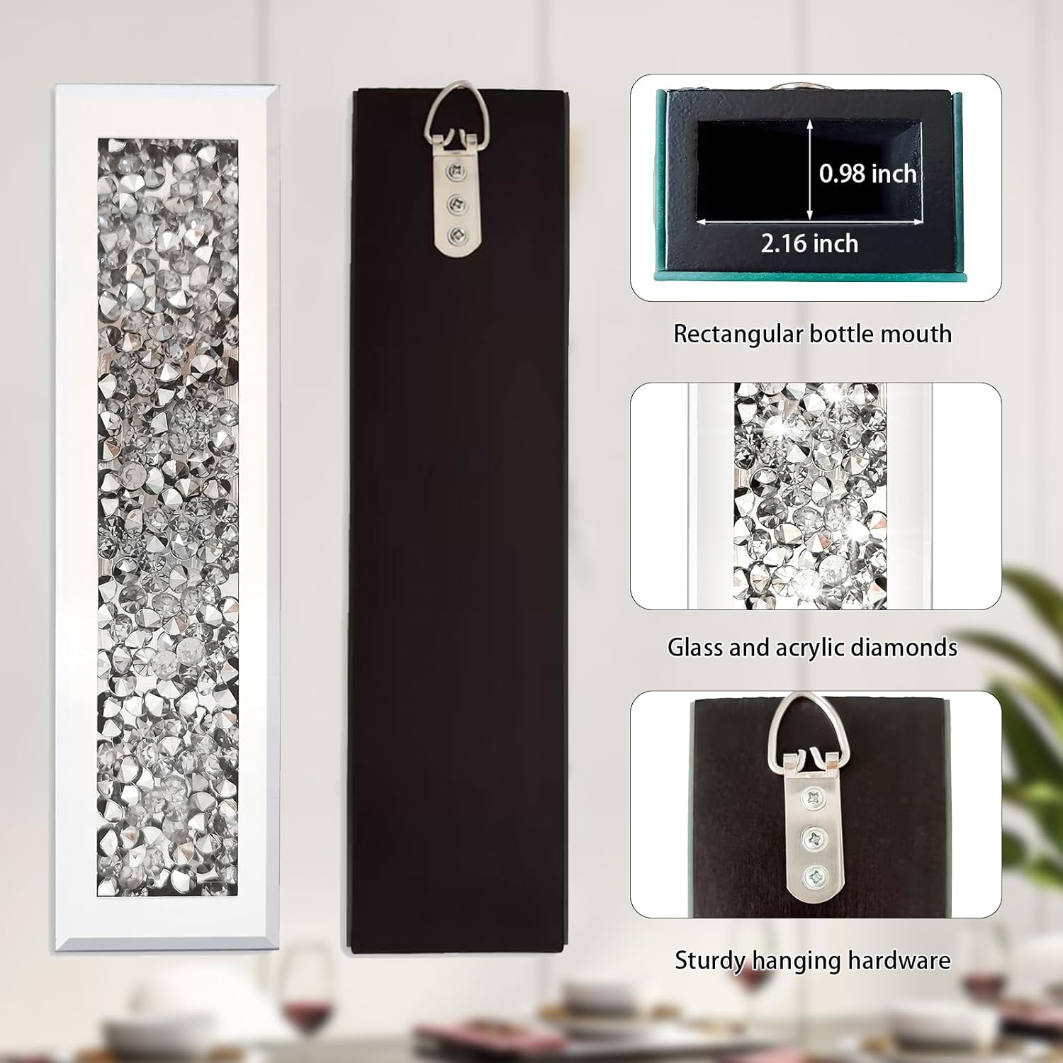 Flower Vase Crushed Diamond Mirrored Hanging Planter Set of 2