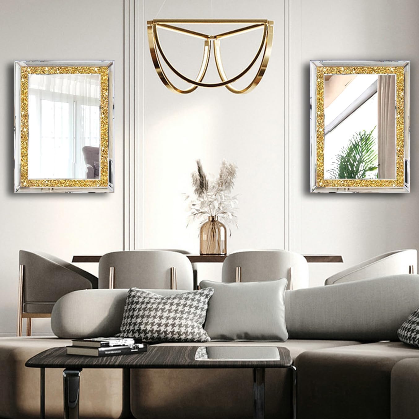Rectangular Diamond Crush Crystal Mirror Gold