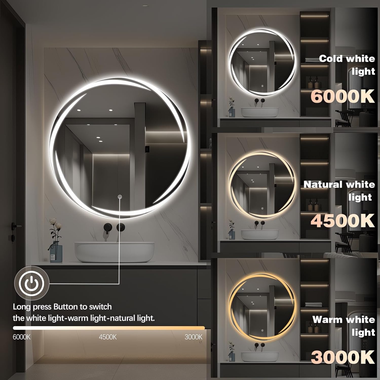 LED Round Anti-Fog Frontlite Mirror Wave