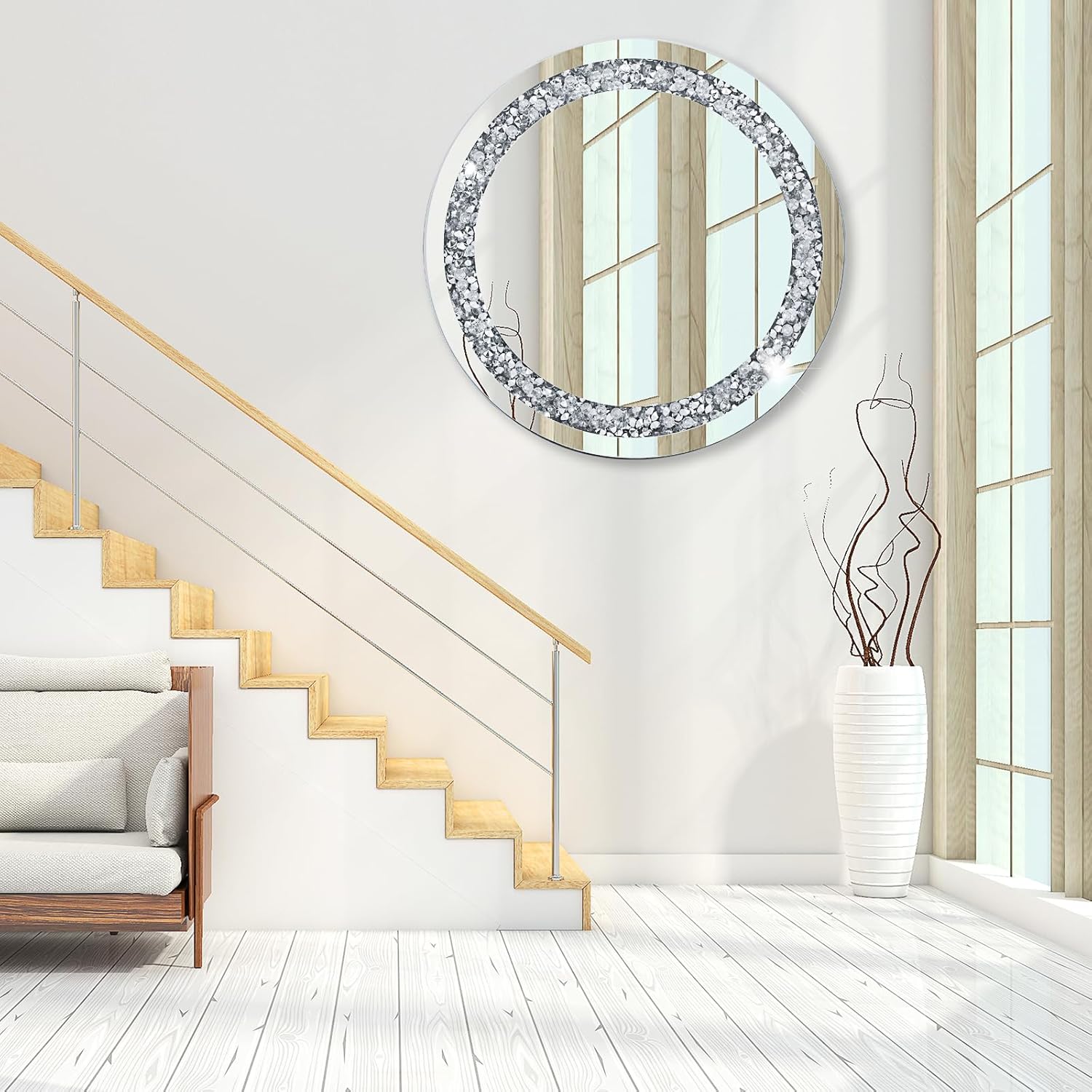 Diamond Crush Crystal Round Wall Mirror