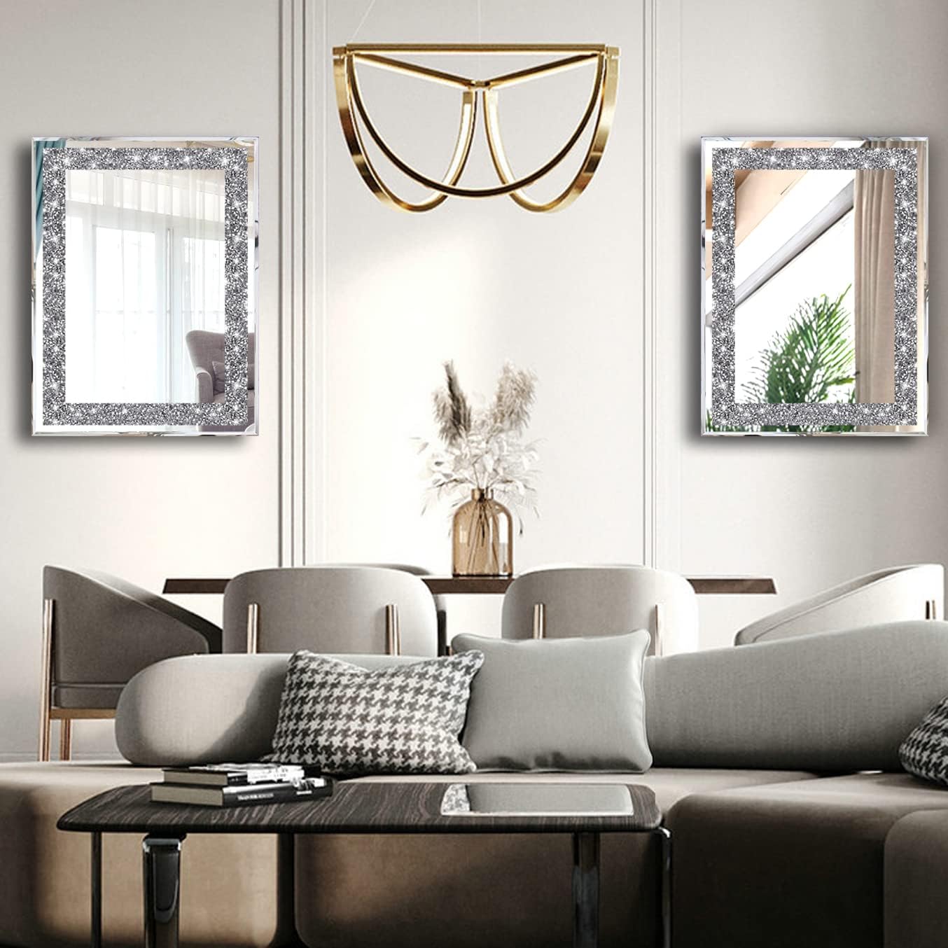 2 Piece Wall Mirrors, Crush Diamond Wall Décor 15x11 inch
