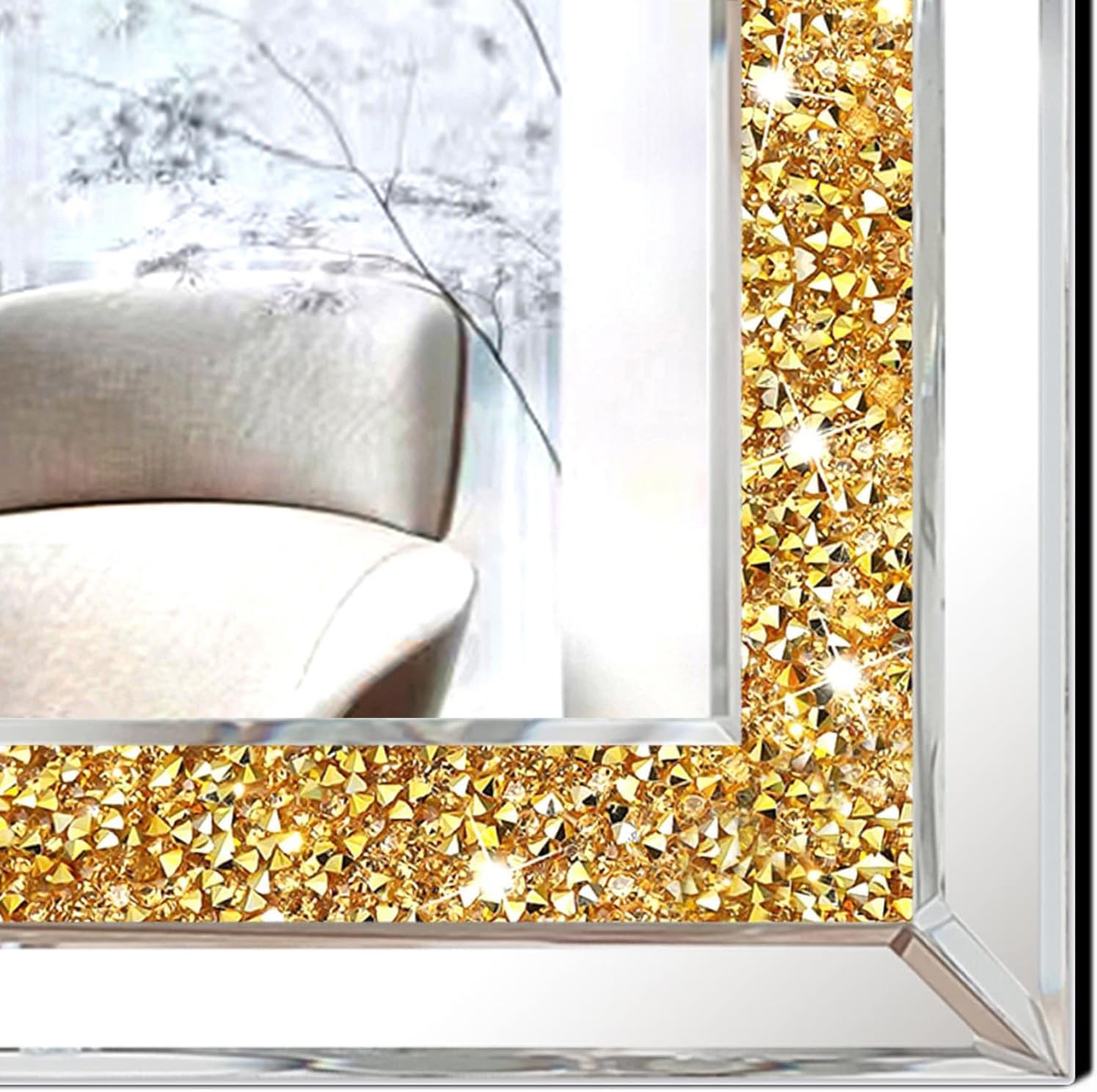 Rectangular Gold Diamond Crush Crystal Mirror
