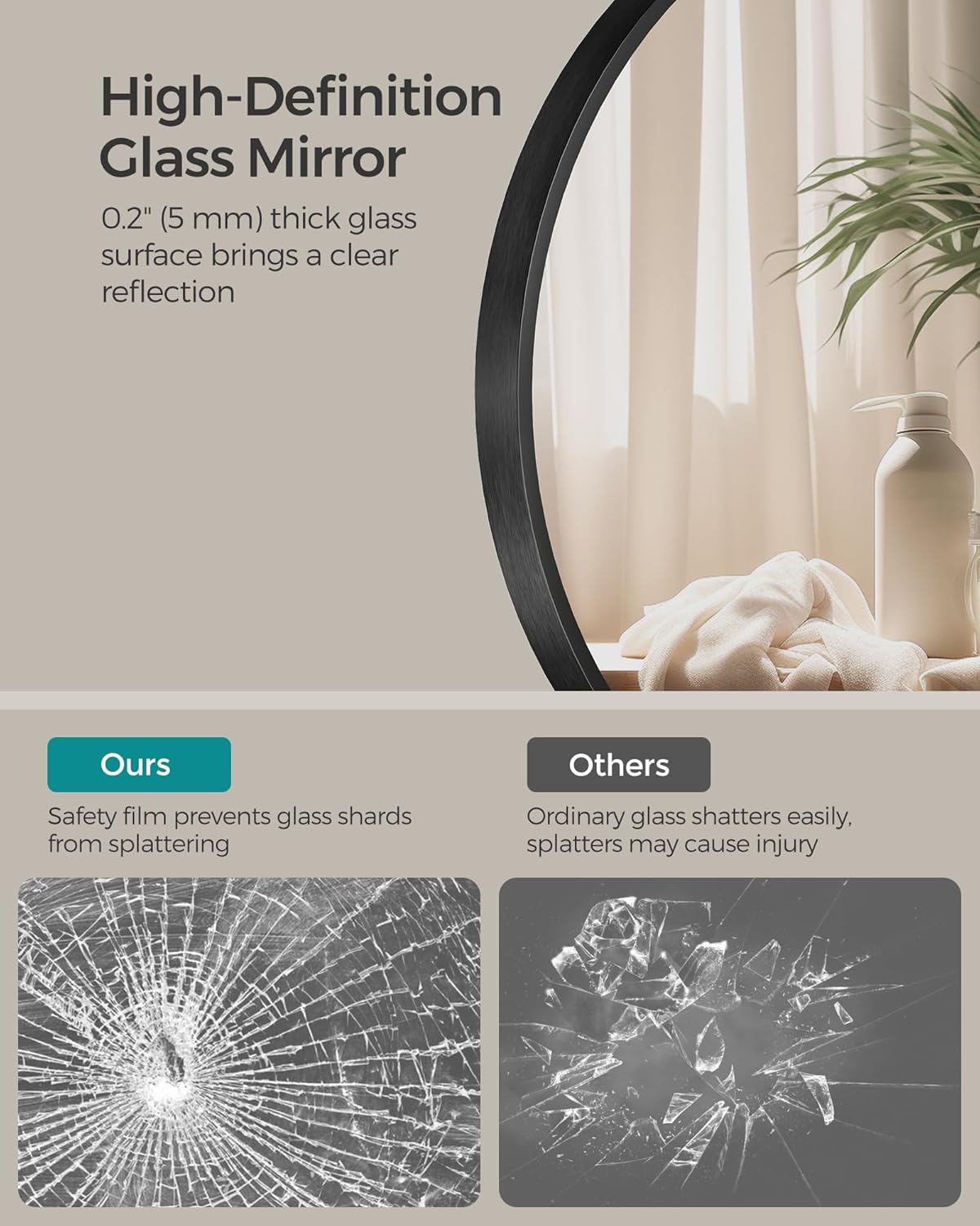 Black Metal Framed Wall Round Mirror