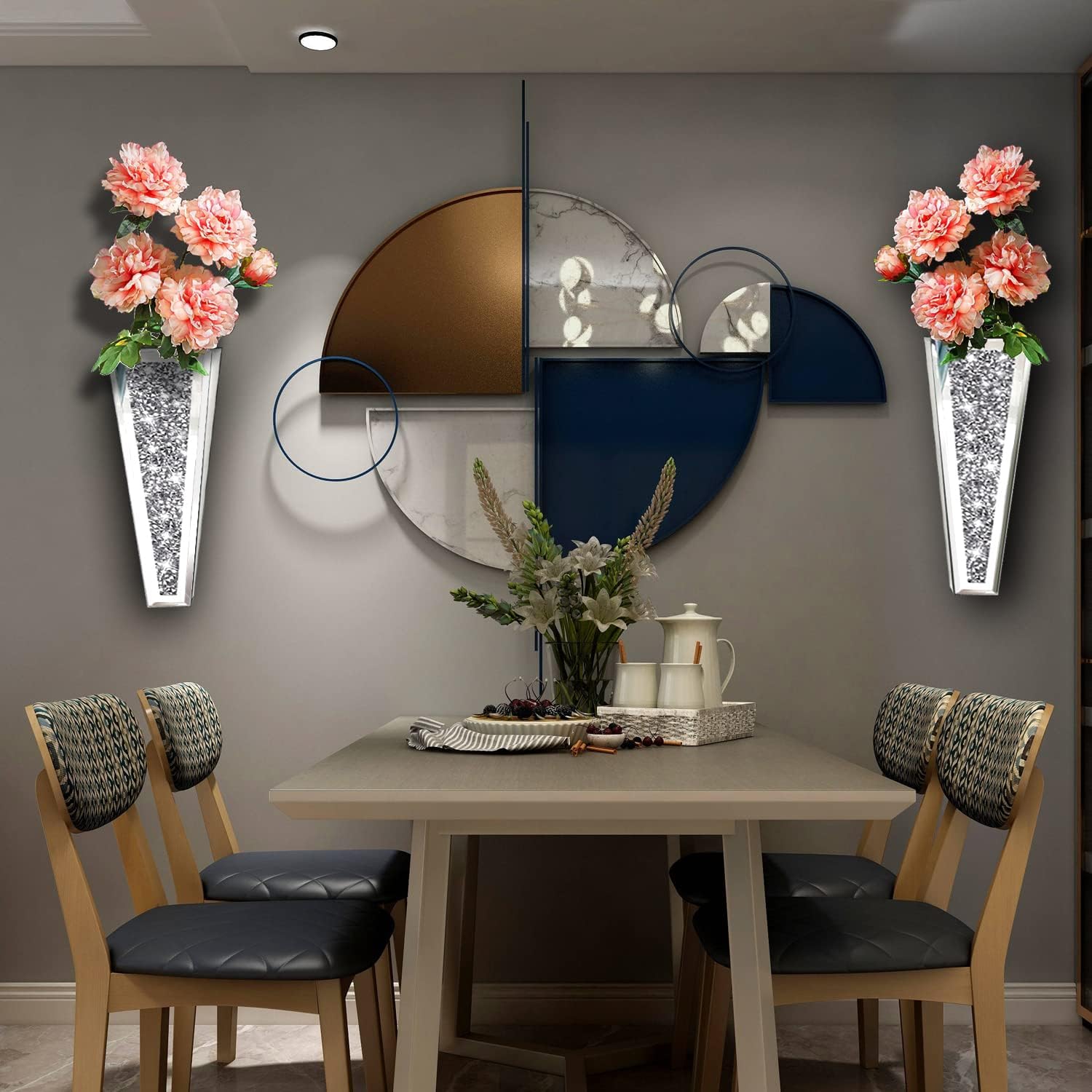 Flower Vase Crushed Diamond Mirrored Hanging Planter Set of 2