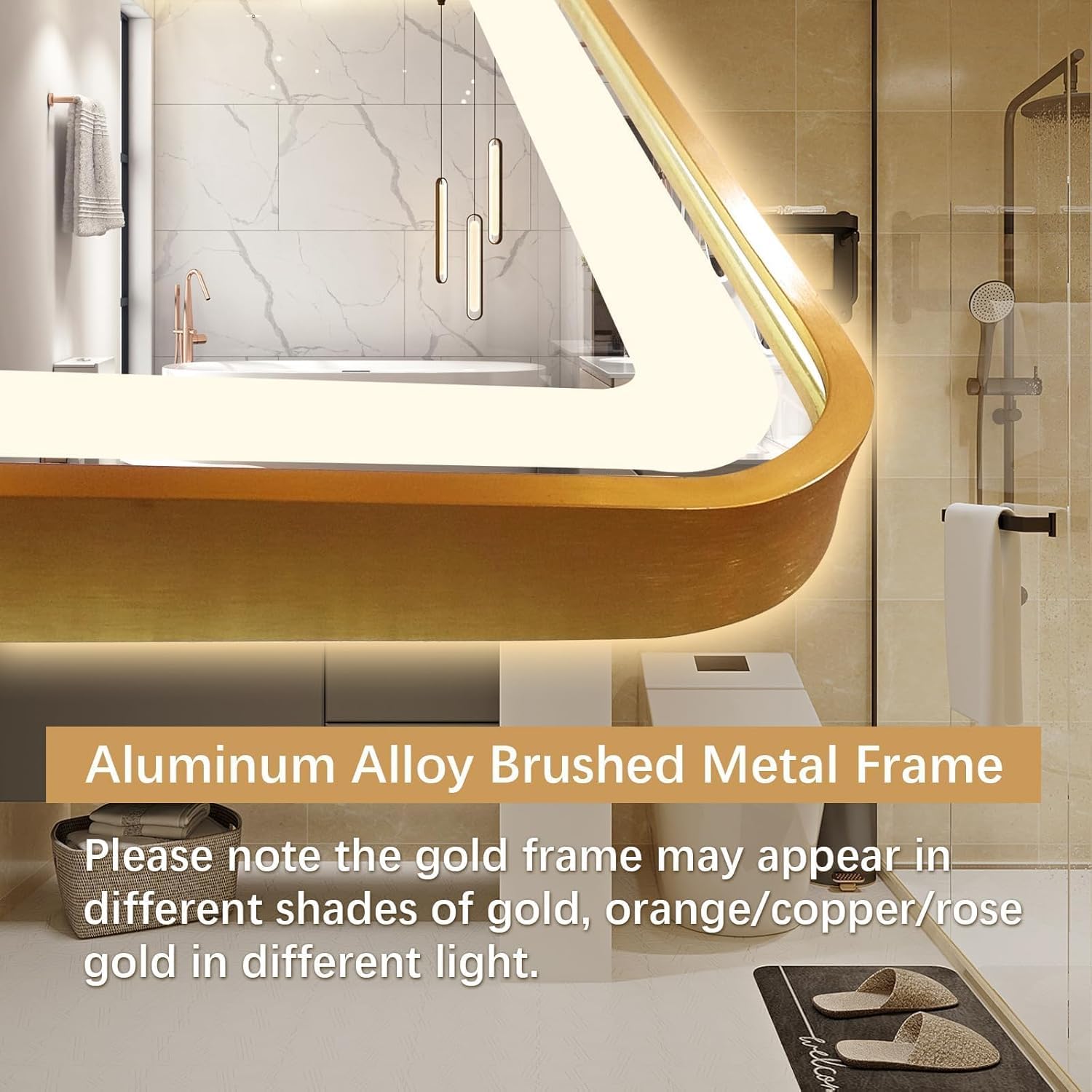 LED Gold Framed Wall Rectangular Mirror