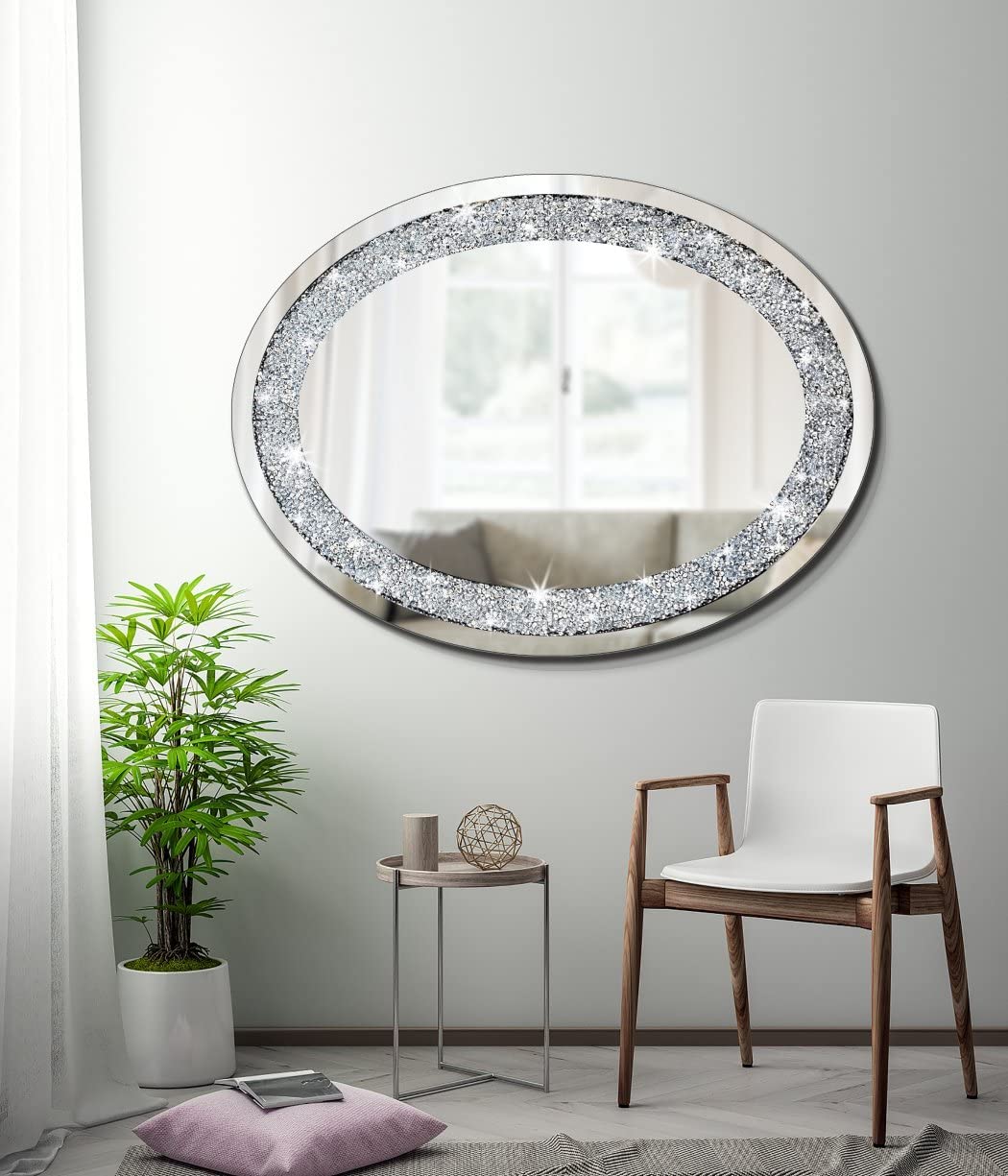 Oval Diamond Crush Crystal Mirror