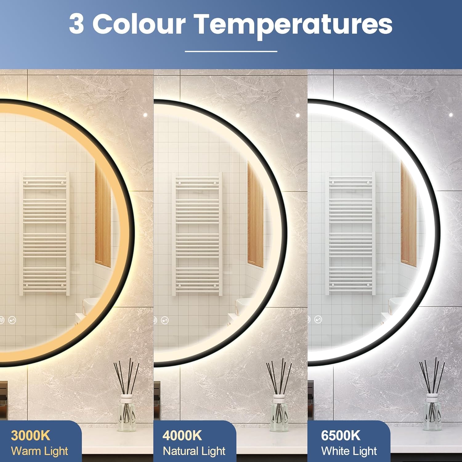 LED Black Framed Wall Round Mirror