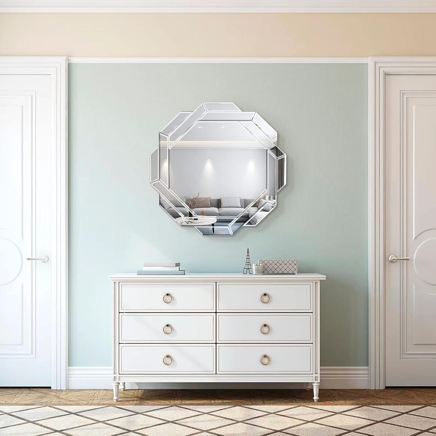 Hexa Design Round Decorative Mirror