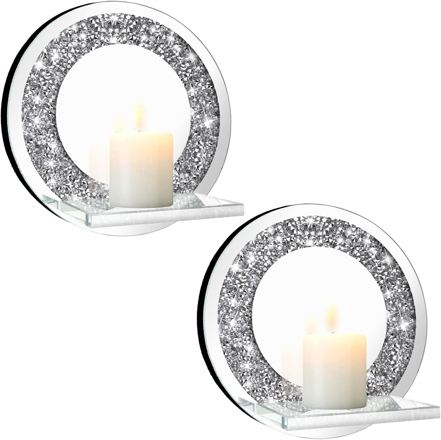 Crystal Round Diamond Wall Candle Holder Set of 2