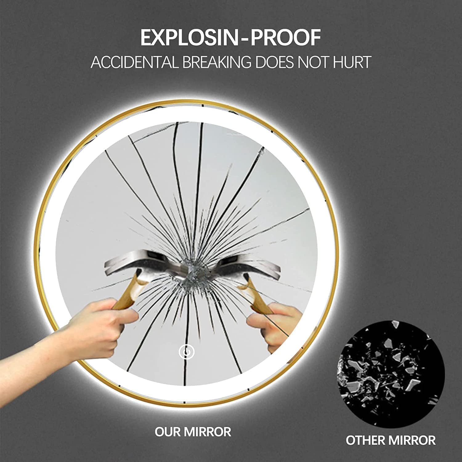 LED Gold Framed Wall Round Mirror