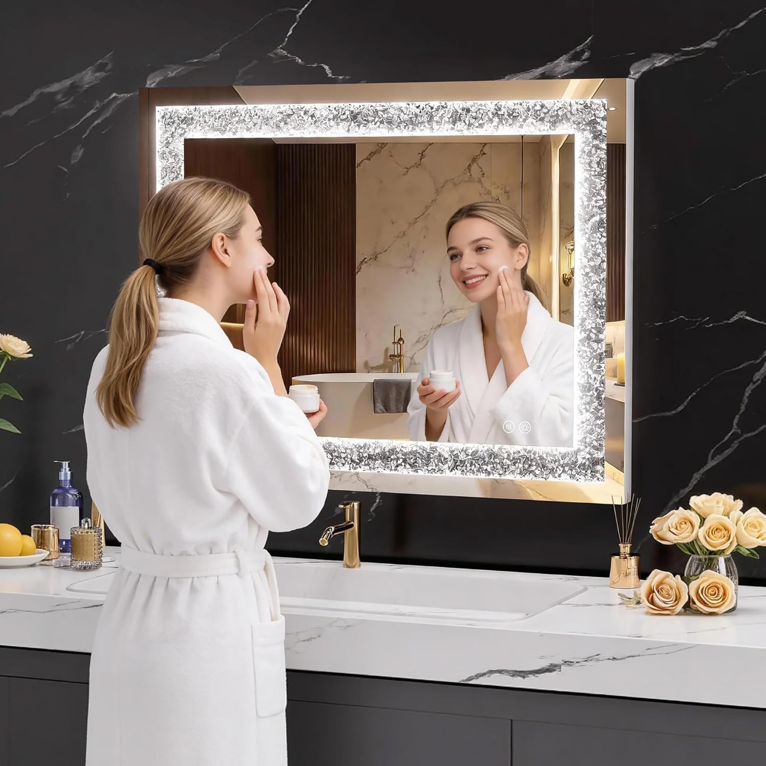 Diamond Crush Crystal Rectangular Frontlite Wall Mirror