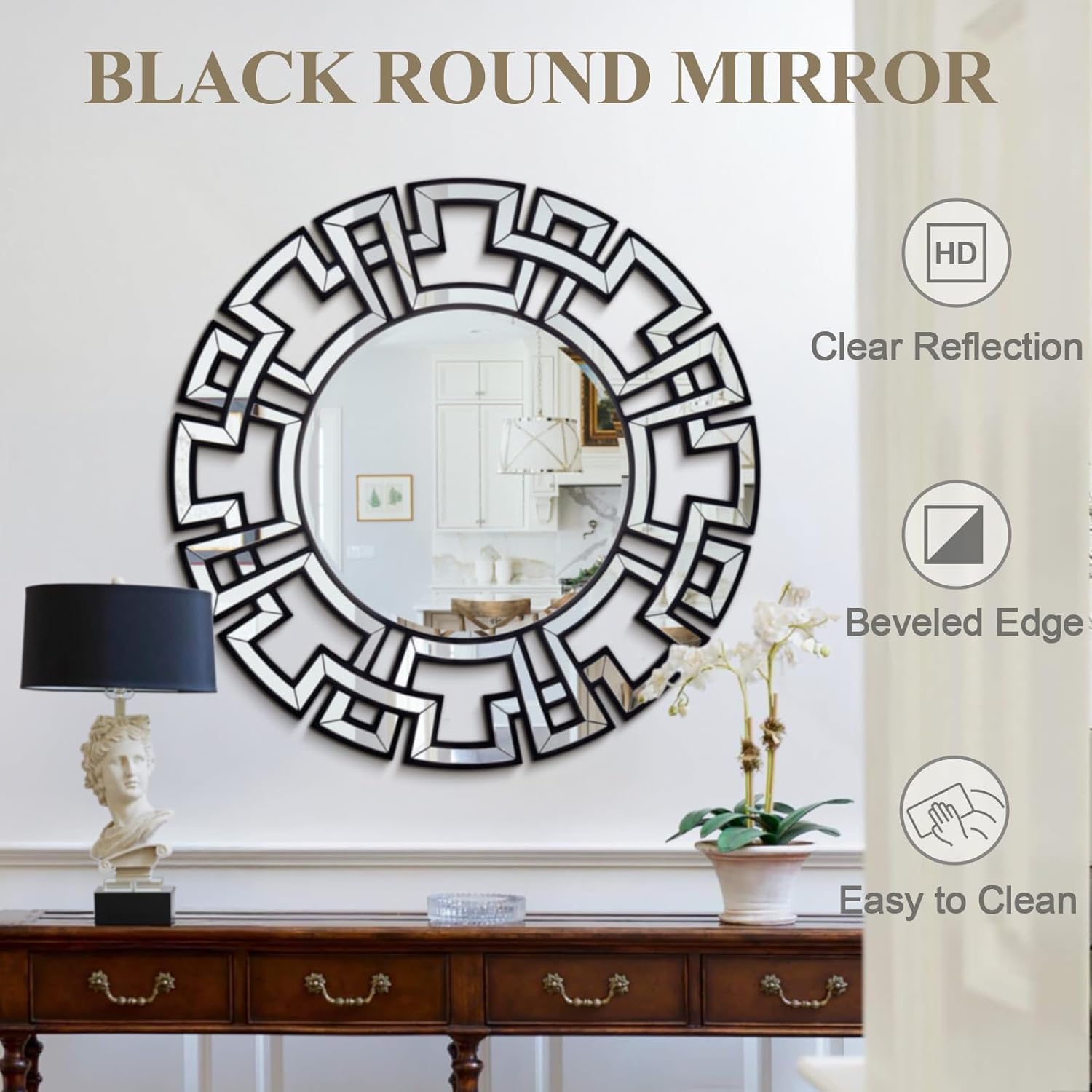 Round Wood Frame Wall Mirror