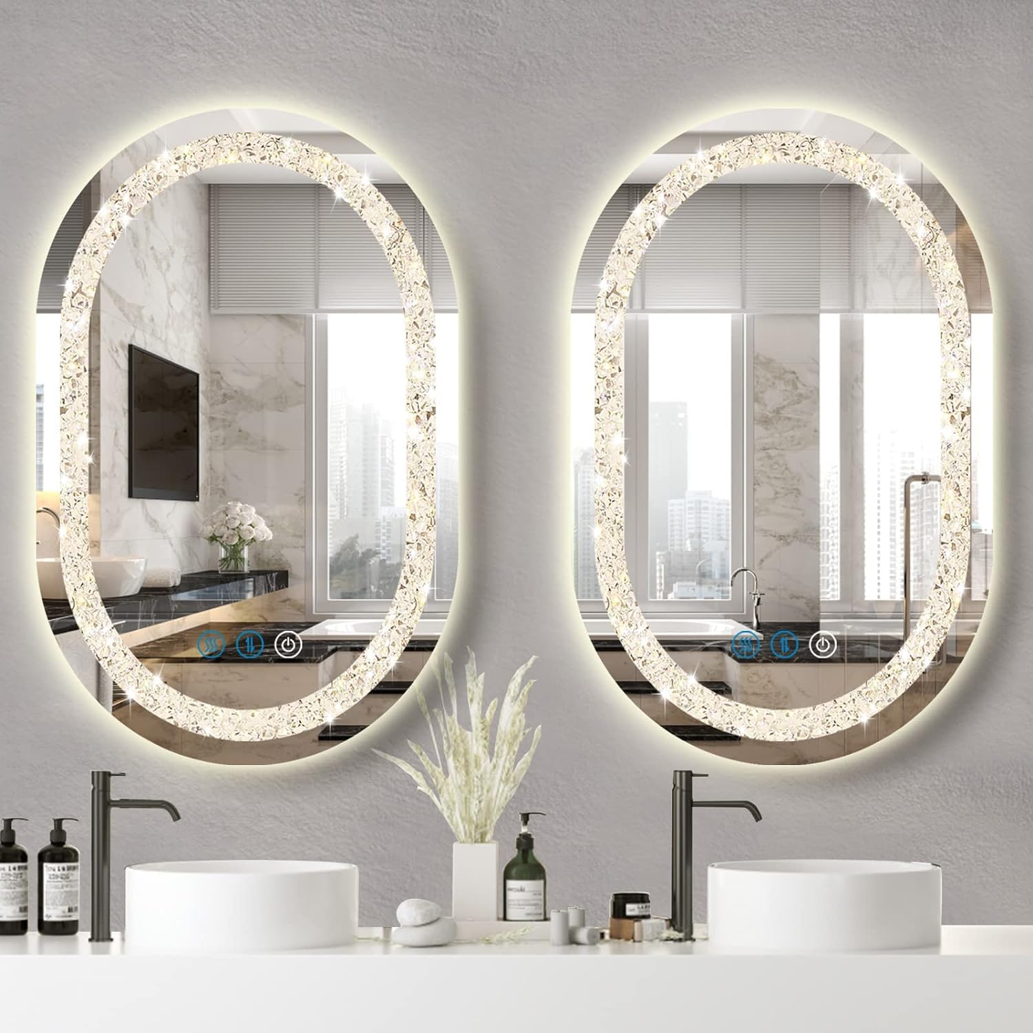 Diamond Crush LED Round Wall Mirror Frontlite