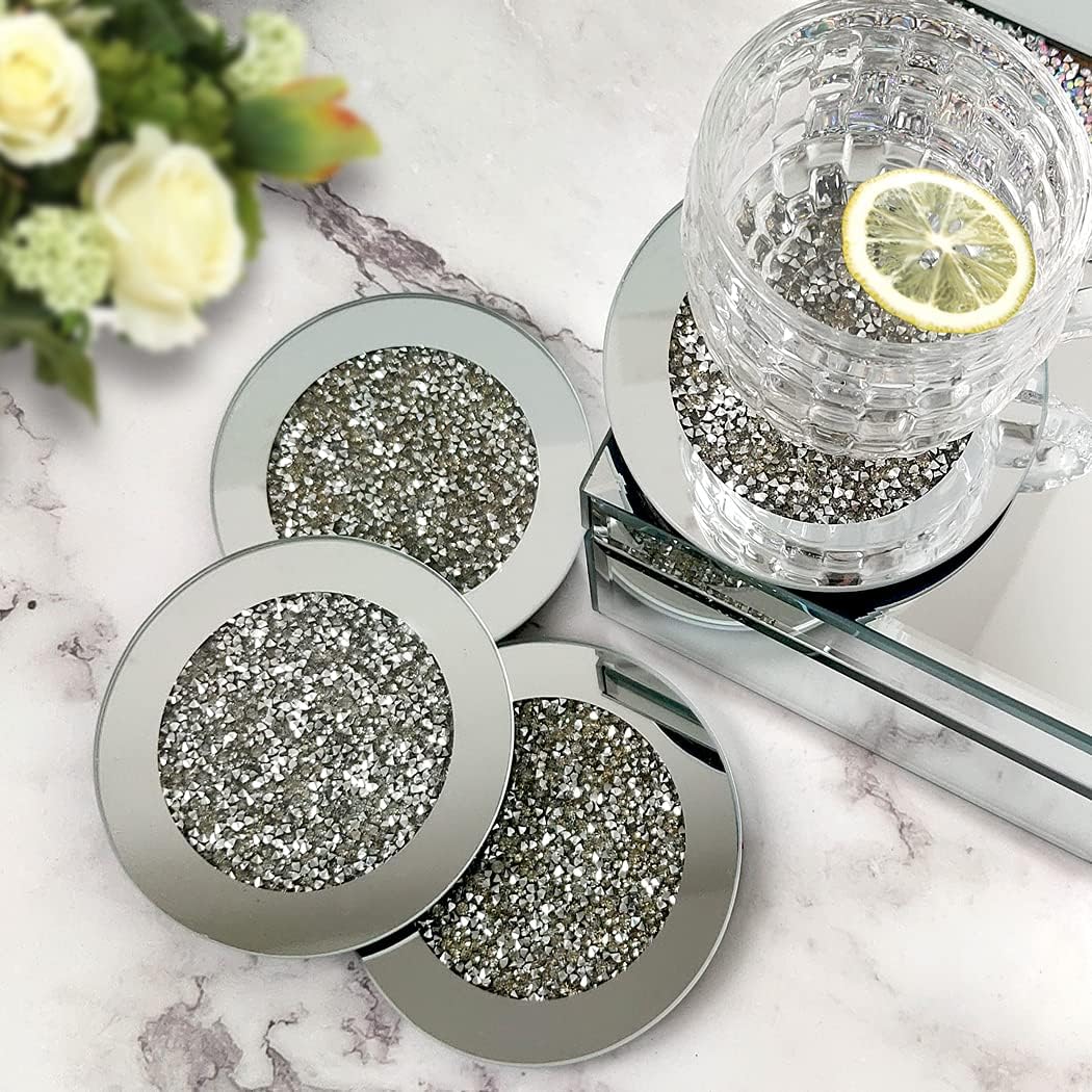 Round Glass Mirrored Coaster 4 pc