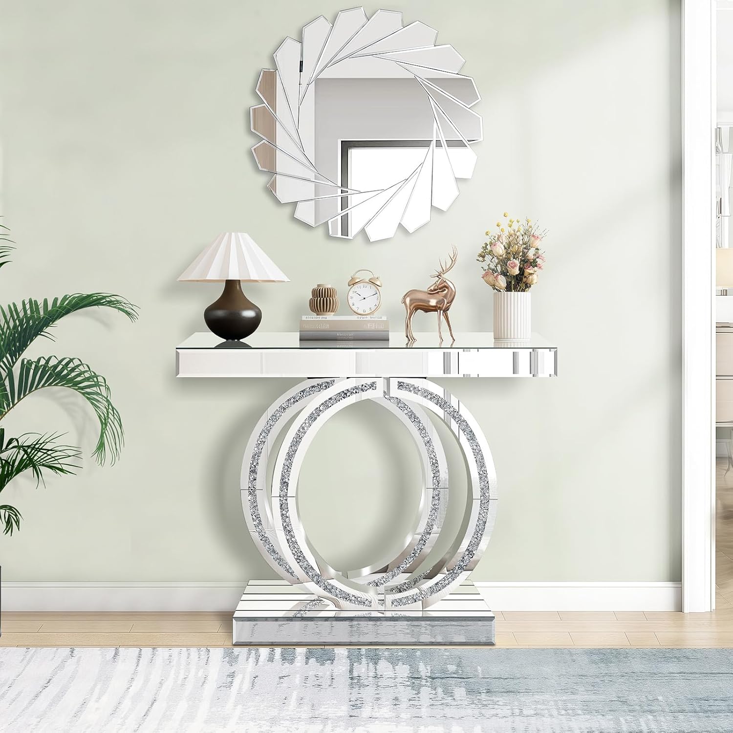 O-Shaped Base Diamond Crush Console Table