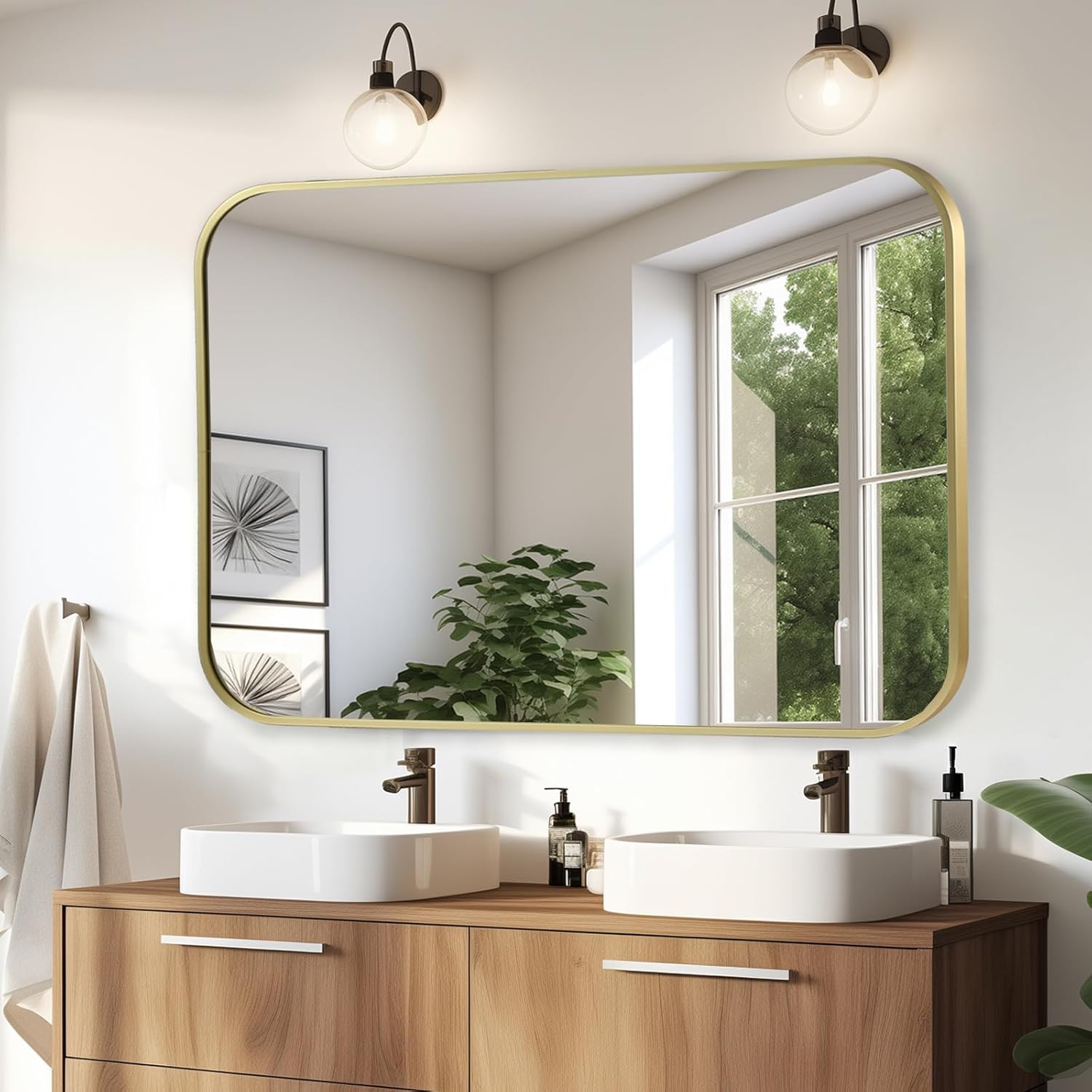 Metal Black Framed Wall Rectangular Mirror