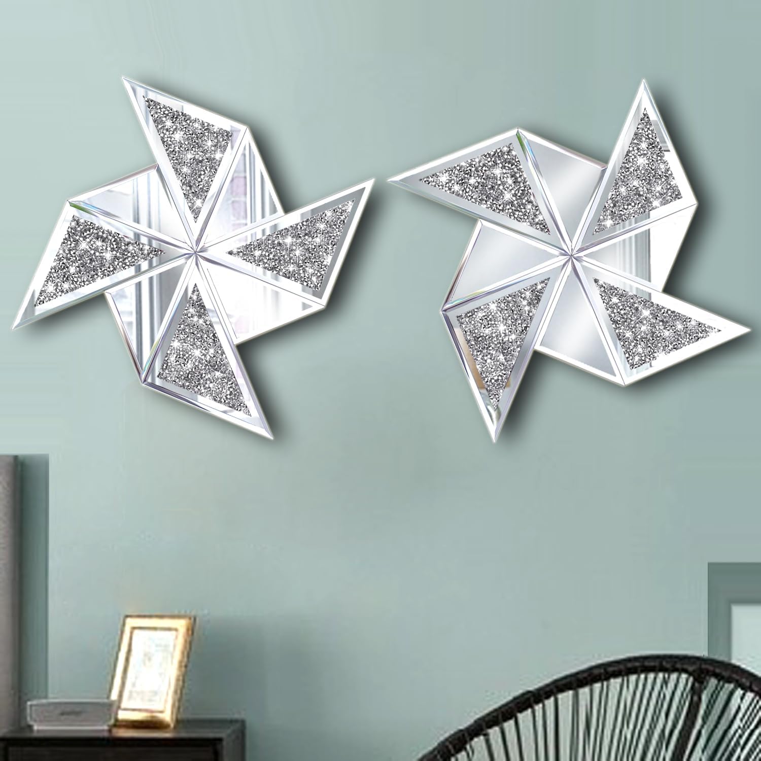 Diamond Decorative Mirrors Pinwheel Shape (15.6”x15.6”)