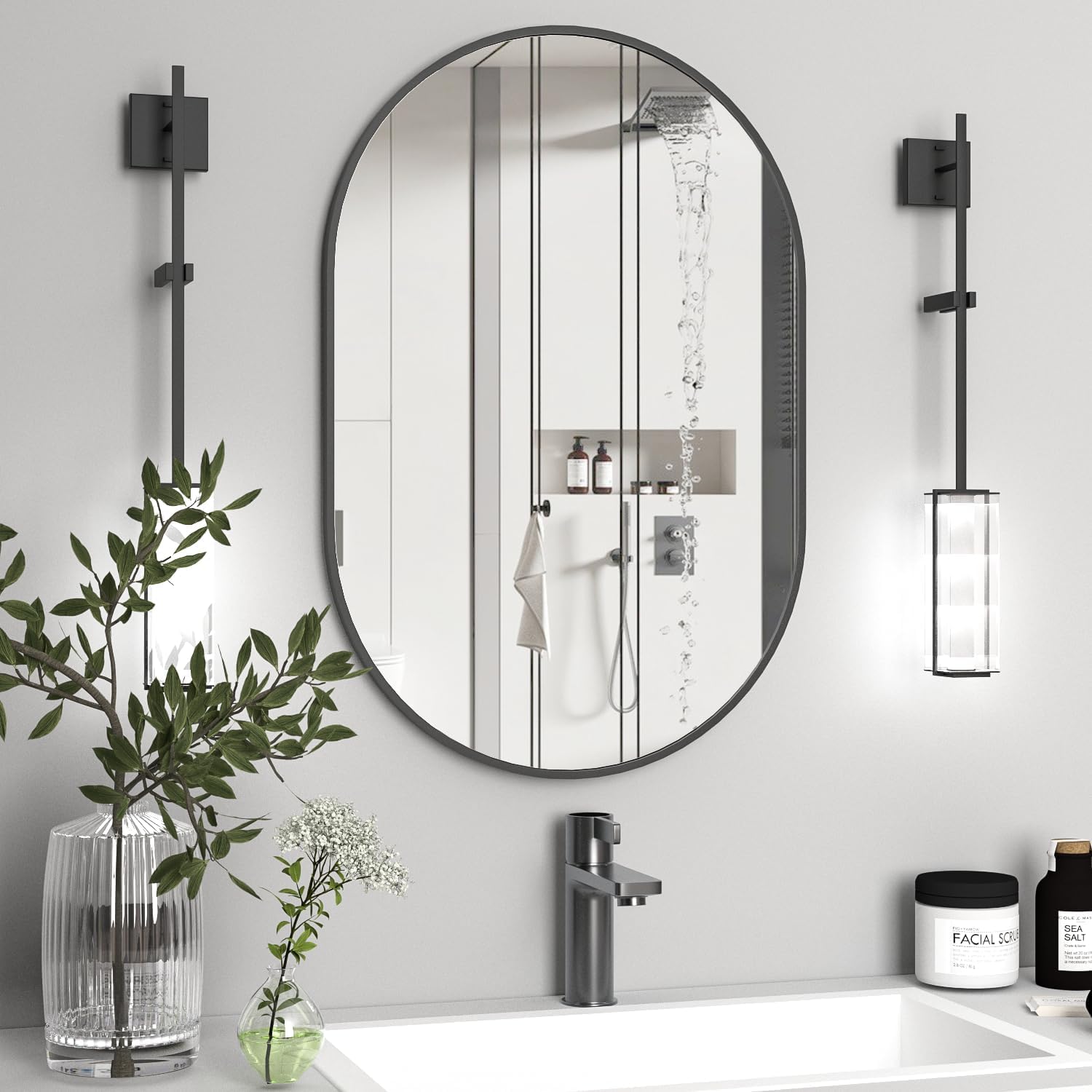 Oval Capsule Wood Framed Wall Mirror