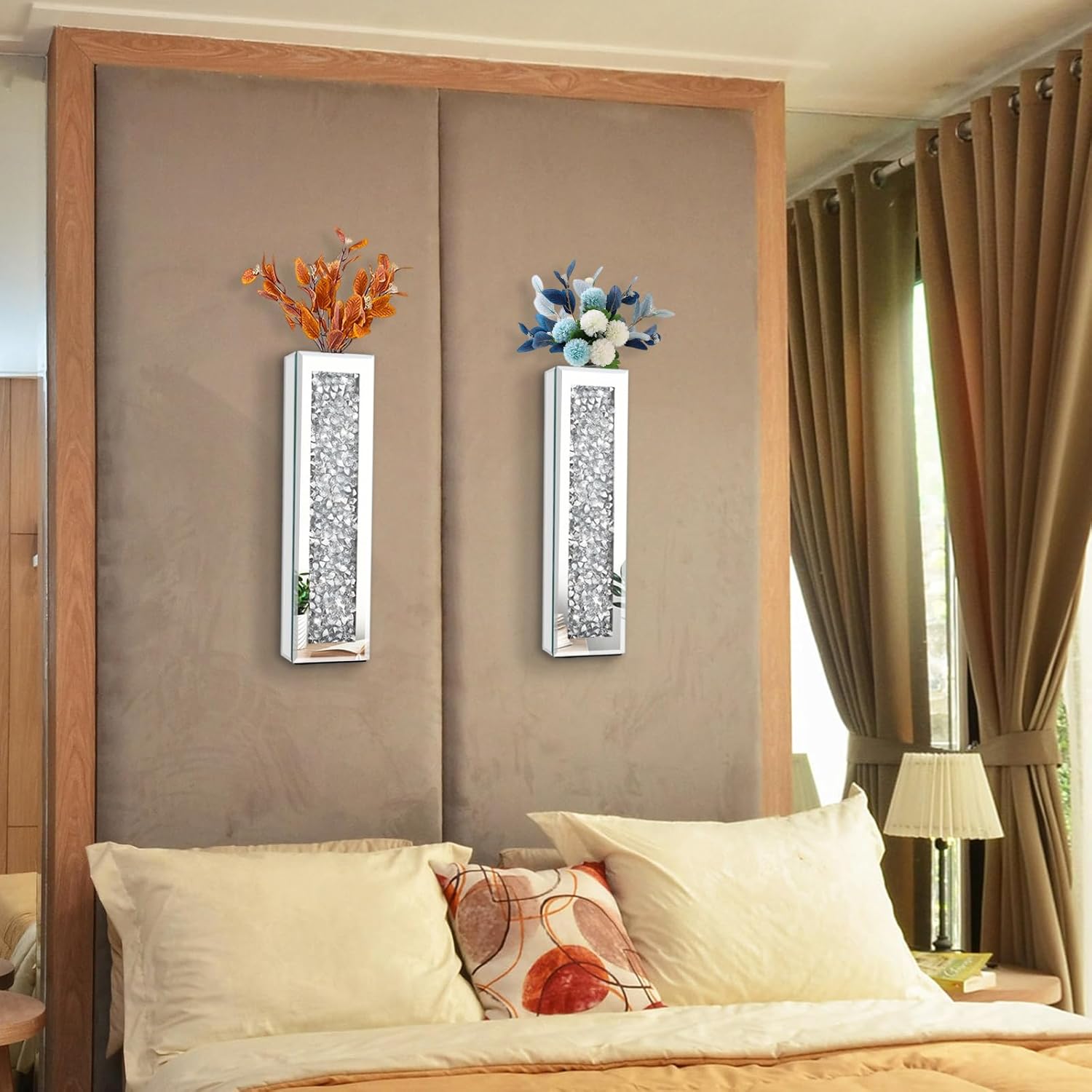 Flower Vase Crushed Diamond Mirrored Hanging Planter Set of 2