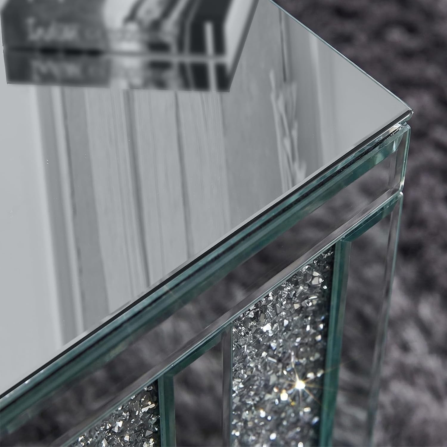 Mirrored Accent End Table, Crushed Diamond