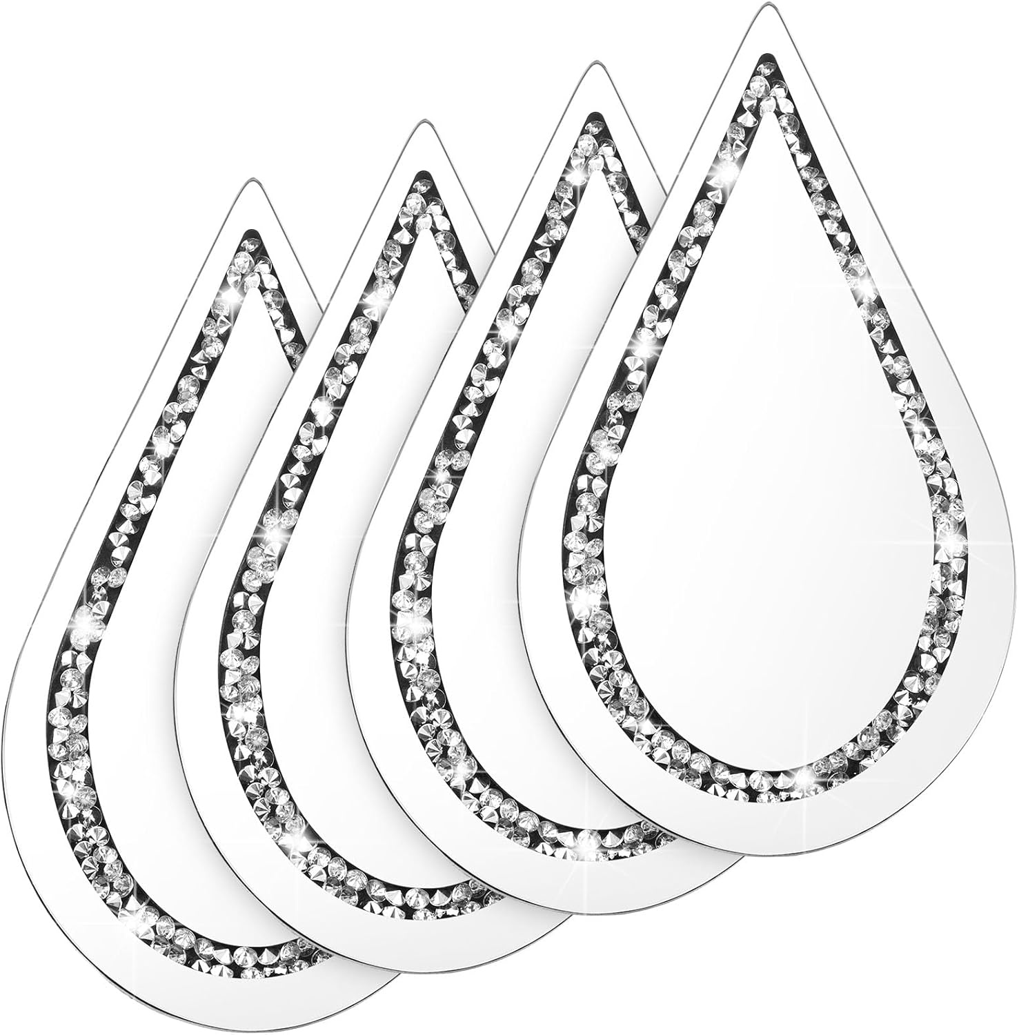 4 Pcs Silver Mirror Wall Decor Tear Drop 11.8 x 6.7 Inches