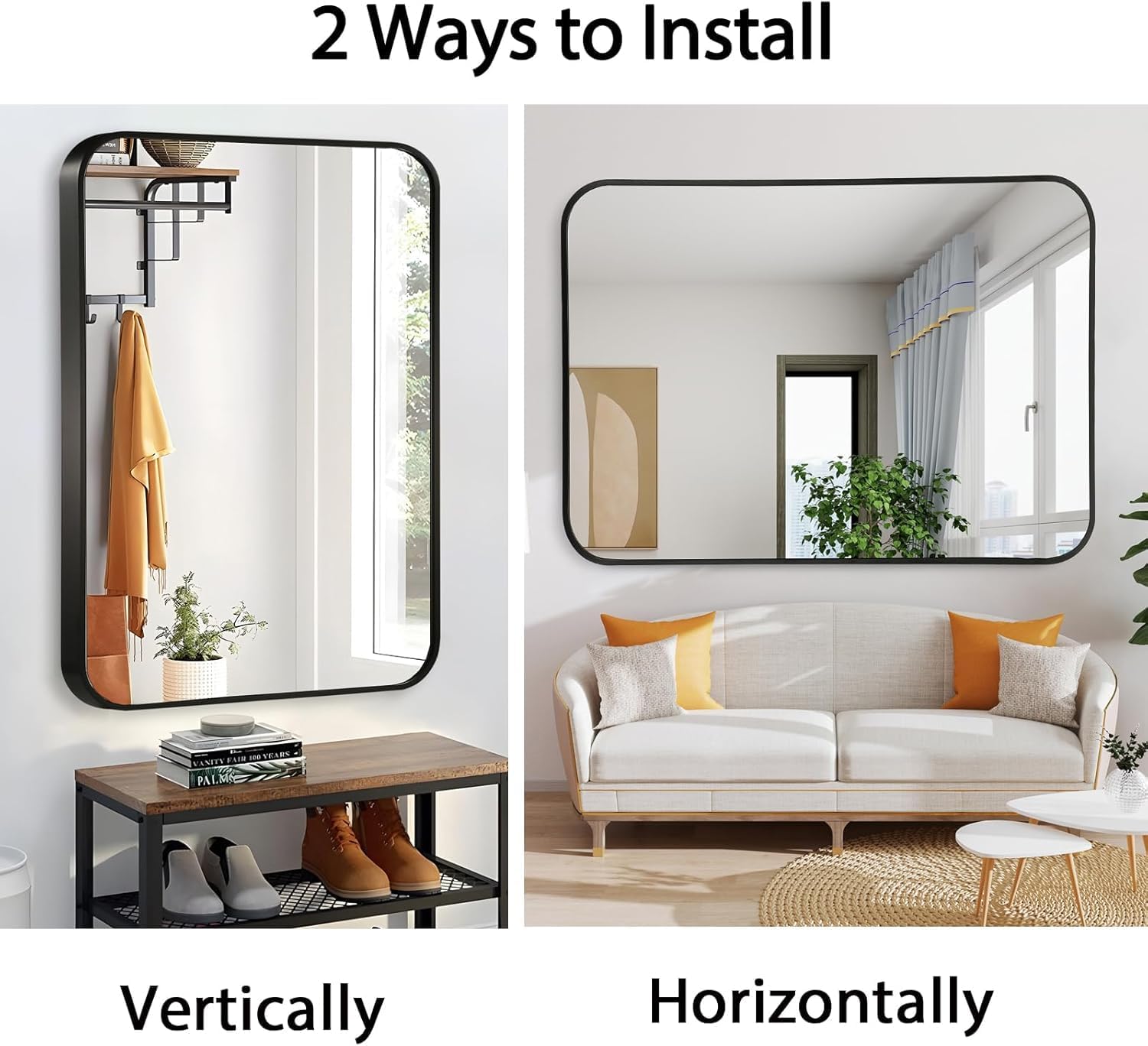 Metal Black Framed Wall Rectangular Mirror