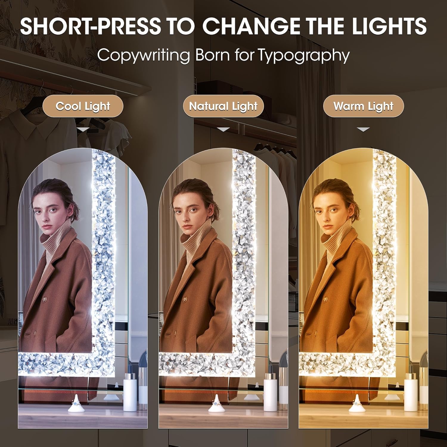 Diamond Crush Crystal Rectangular Frontlite Wall Mirror